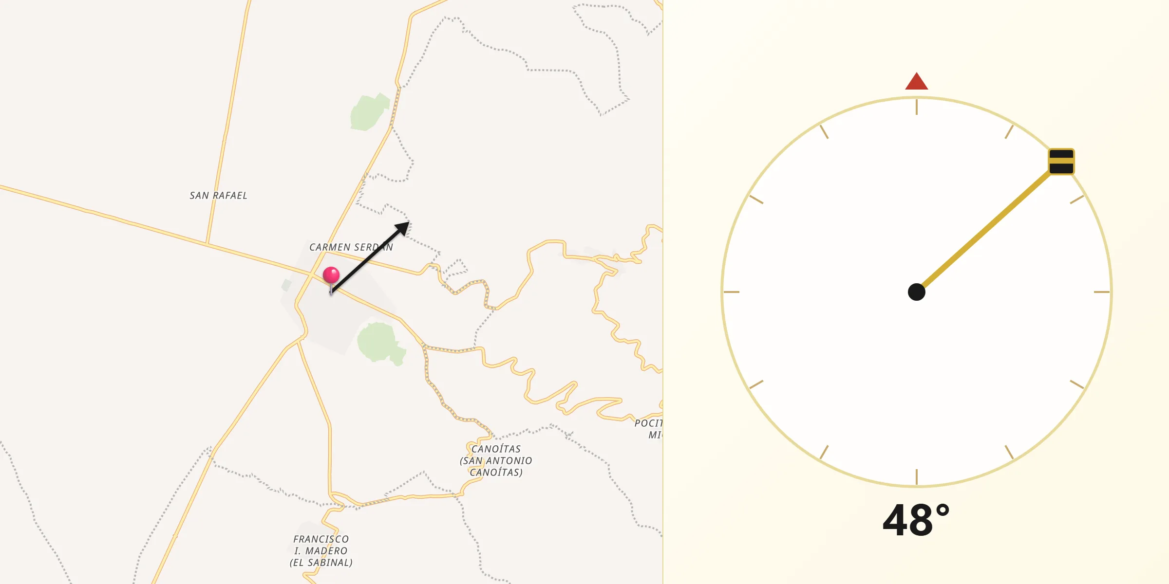 Dirección de la Qibla desde Ciudad Guadalupe Victoria