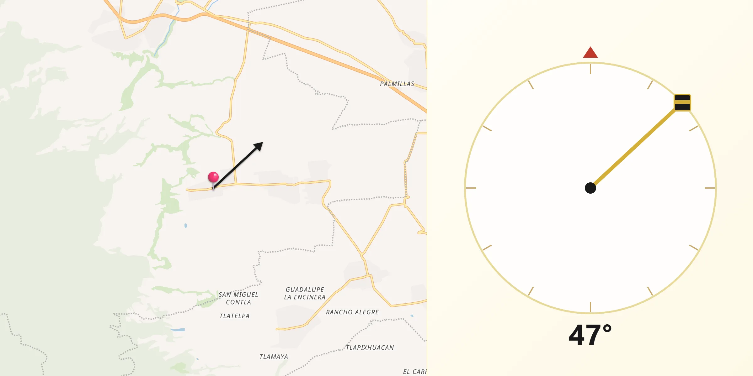 Dirección de la Qibla desde San Rafael Ixtapalucan