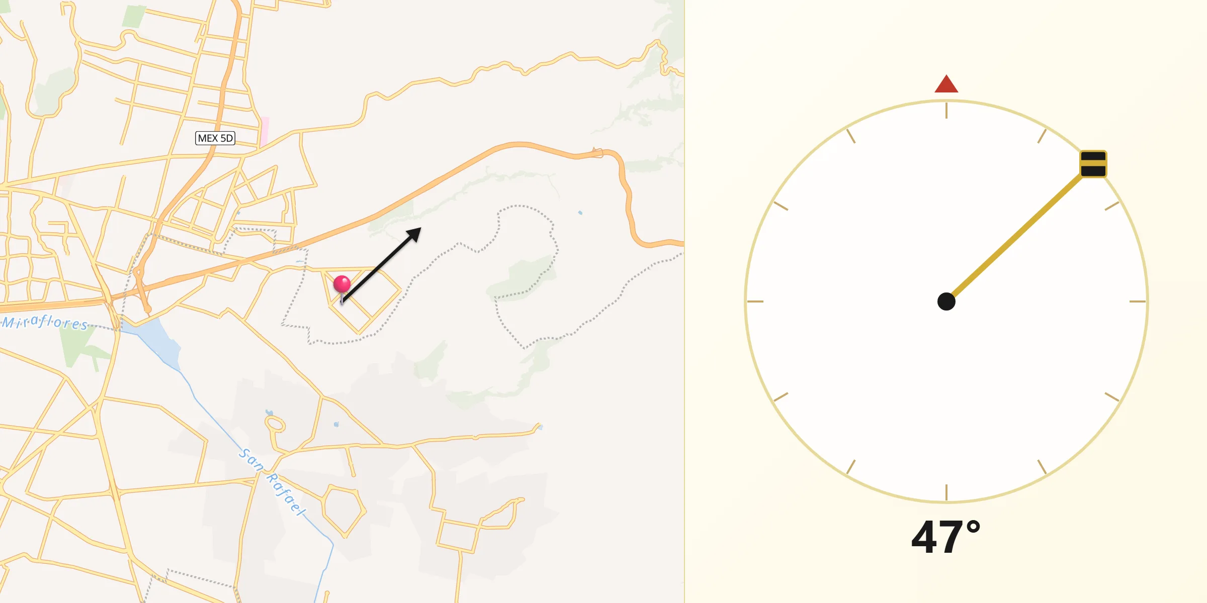 Dirección de la Qibla desde San Jerónimo Cuatro Vientos