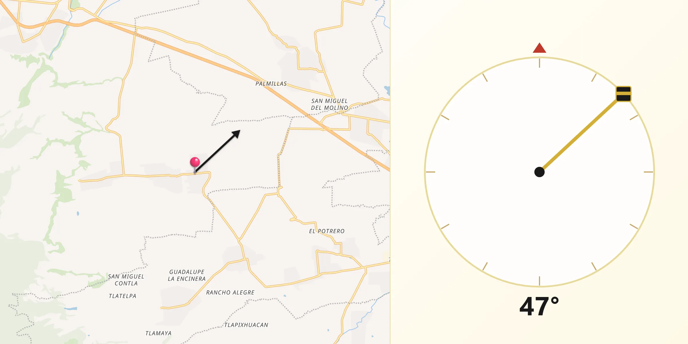 Dirección de la Qibla desde San Miguel Tianguistenco