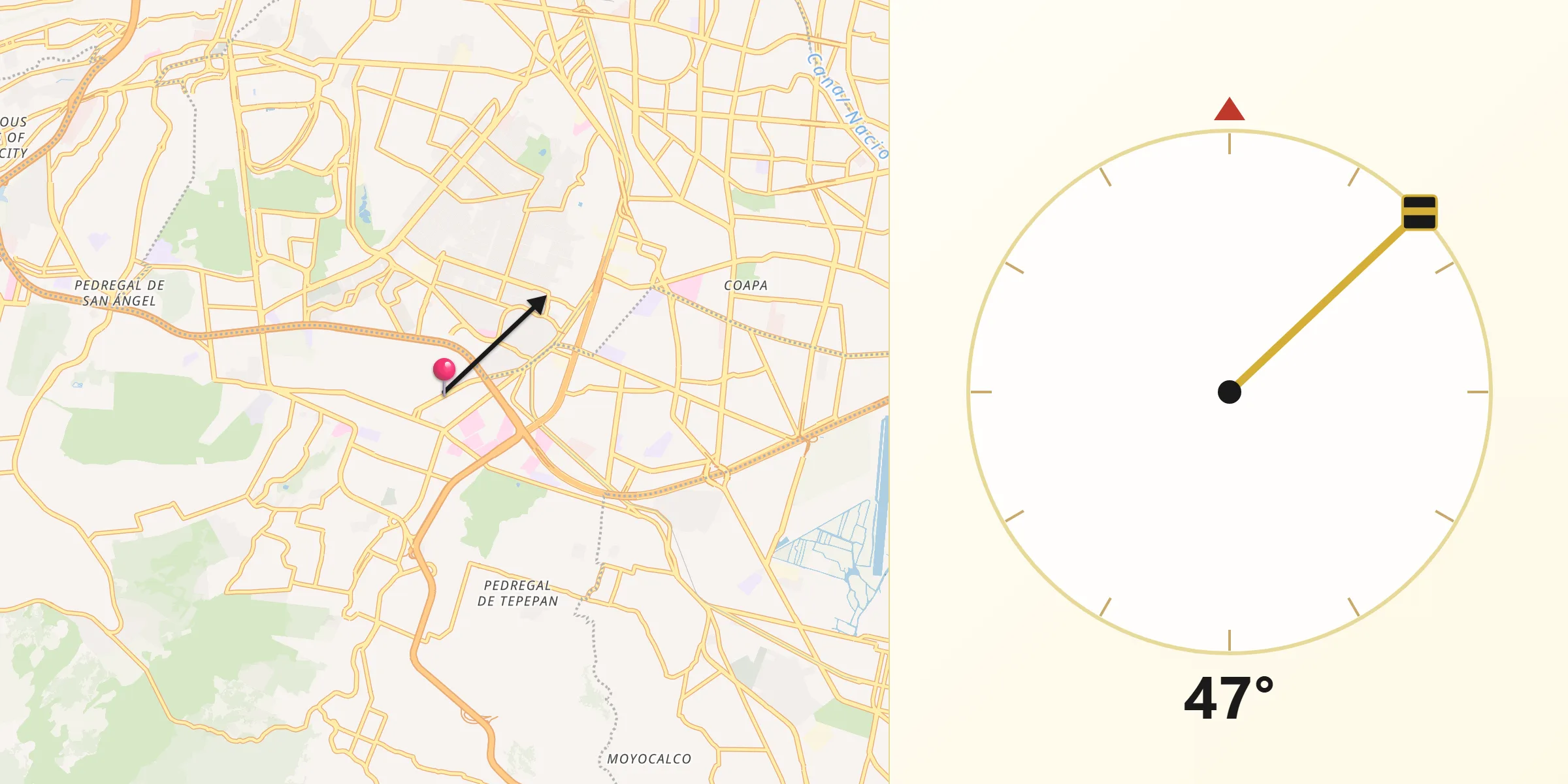 Dirección de la Qibla desde Delegación Tlalpan