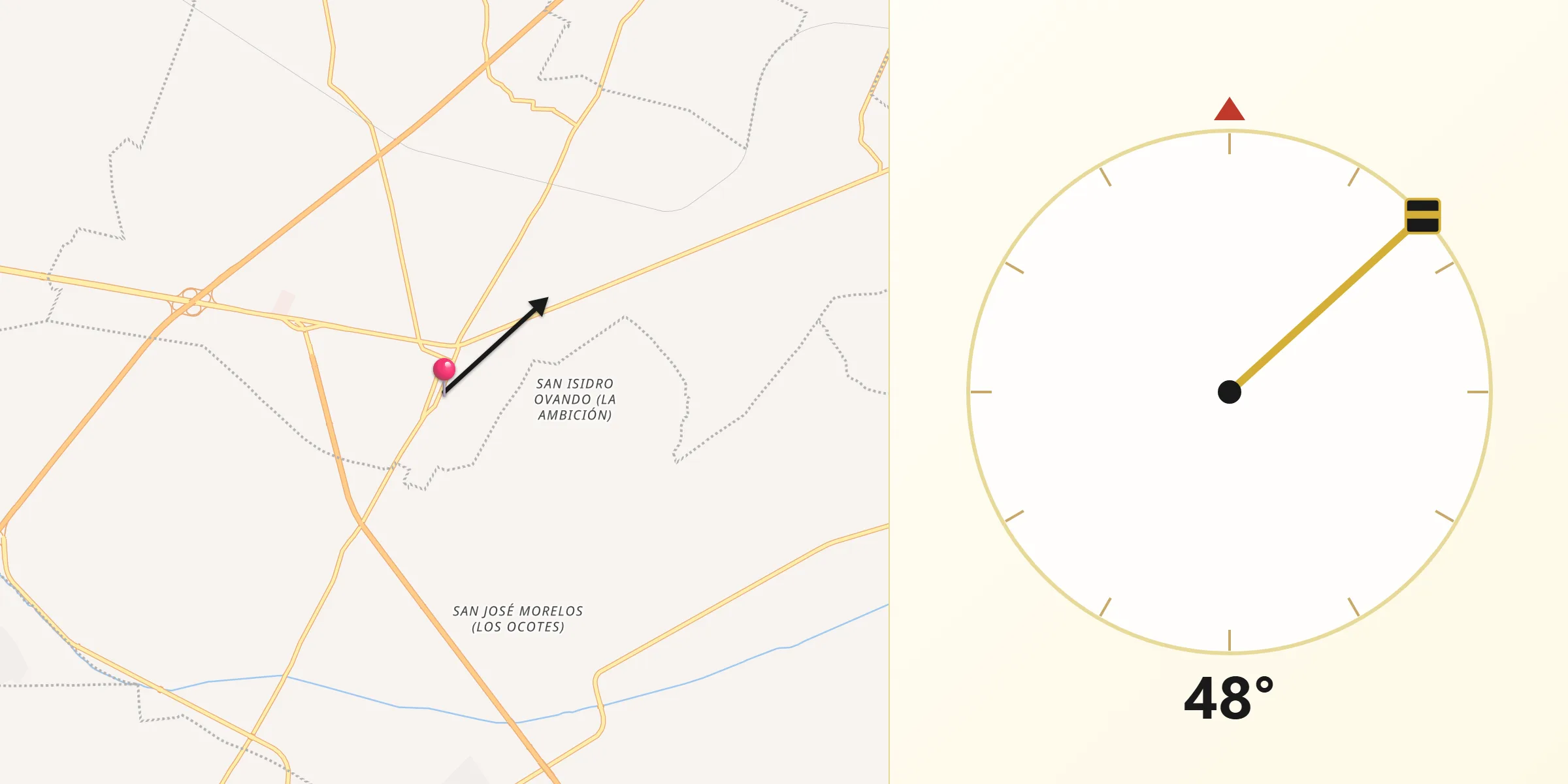 Dirección de la Qibla desde Cuapiaxtla