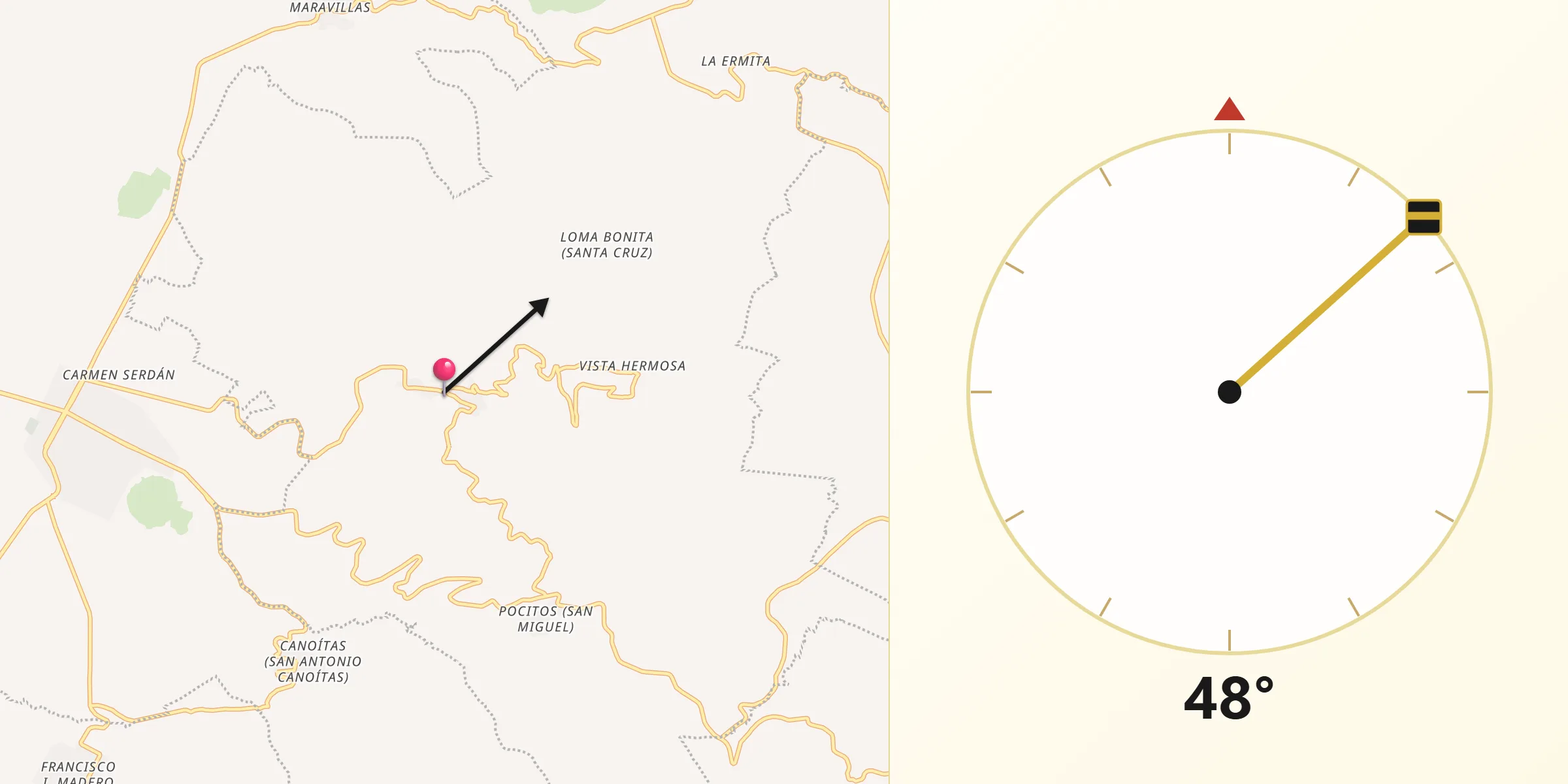Dirección de la Qibla desde Saltillo