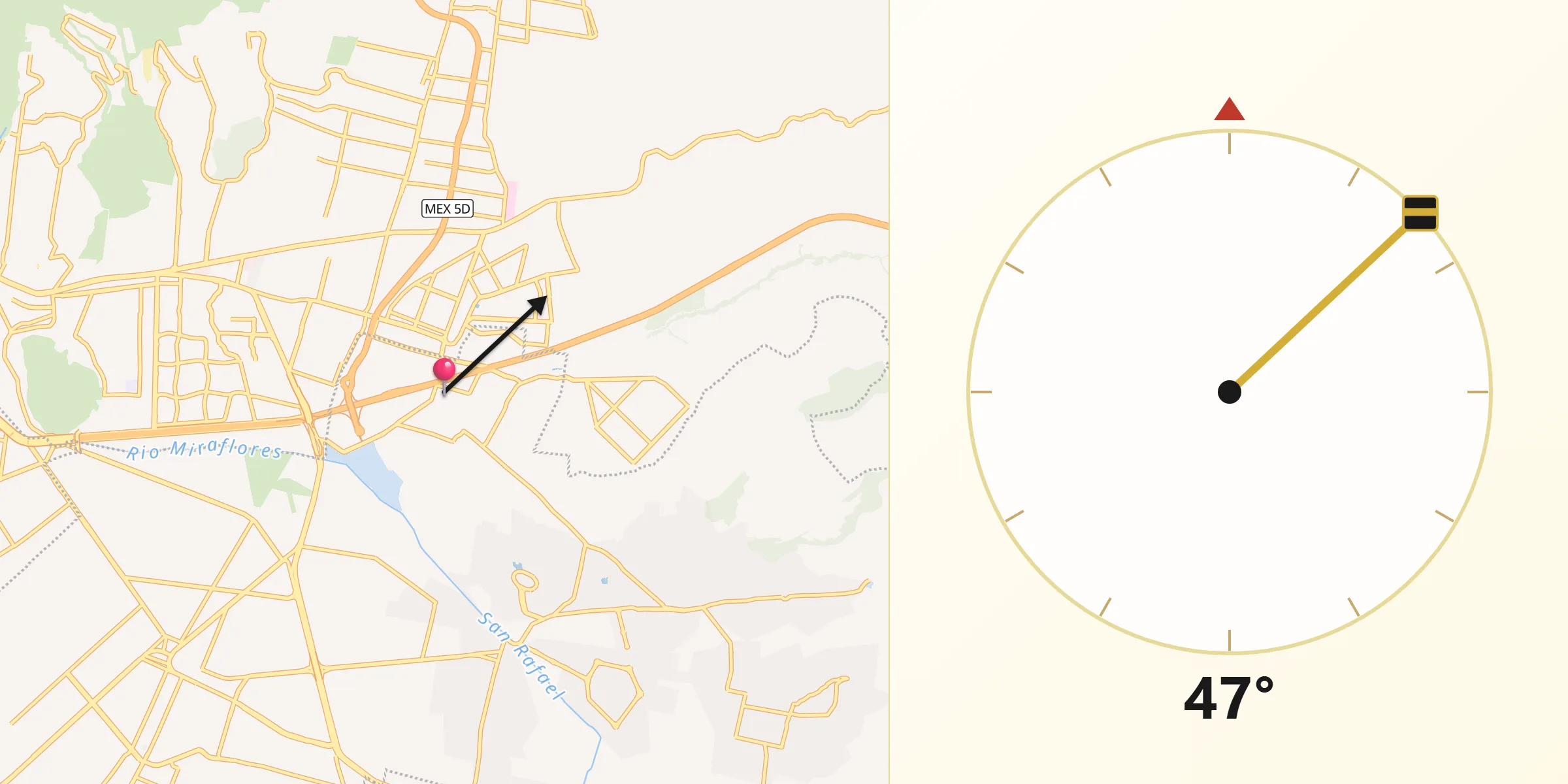 Dirección de la Qibla desde San Marcos Huixtoco