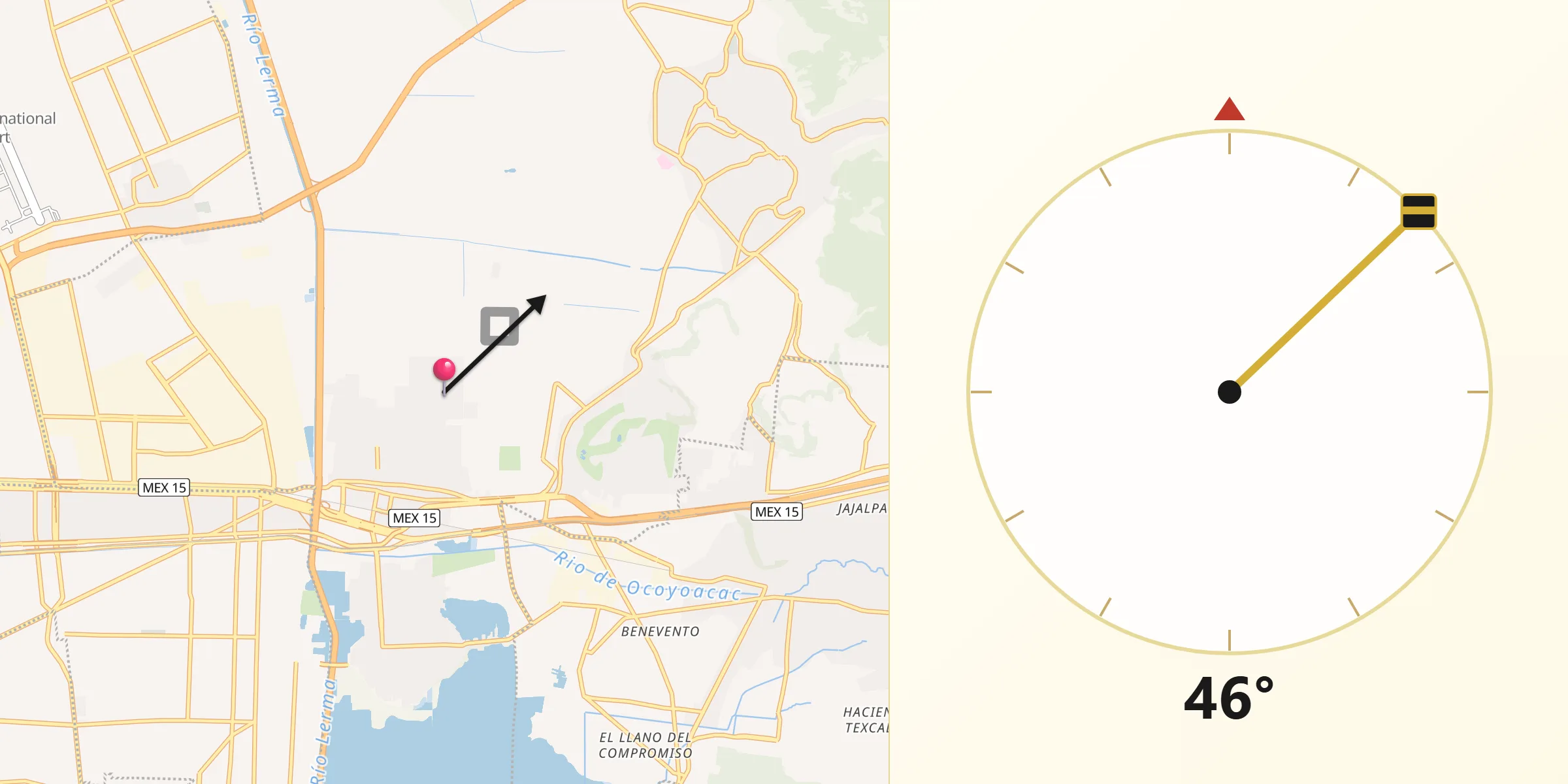 Dirección de la Qibla desde Nueva Ameyalco