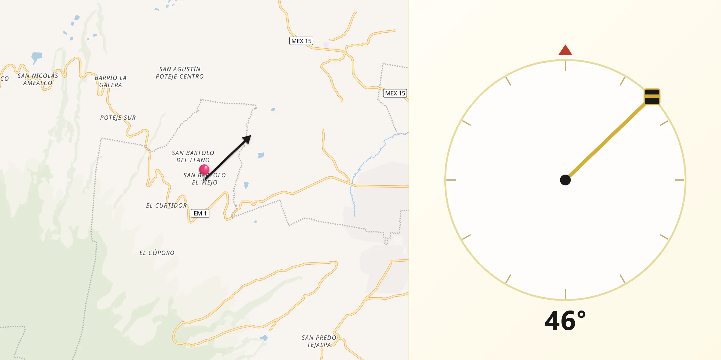 Dirección de la Qibla desde San Bartolo el Viejo
