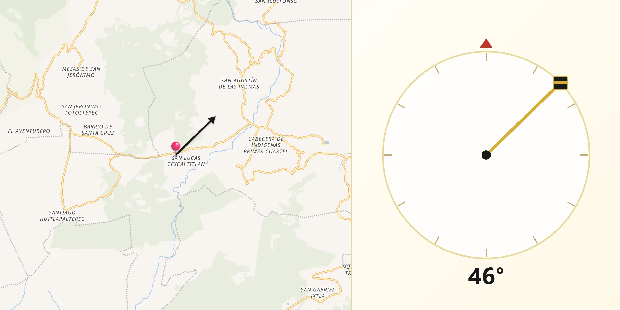 Dirección de la Qibla desde San Lucas Texcaltitlán