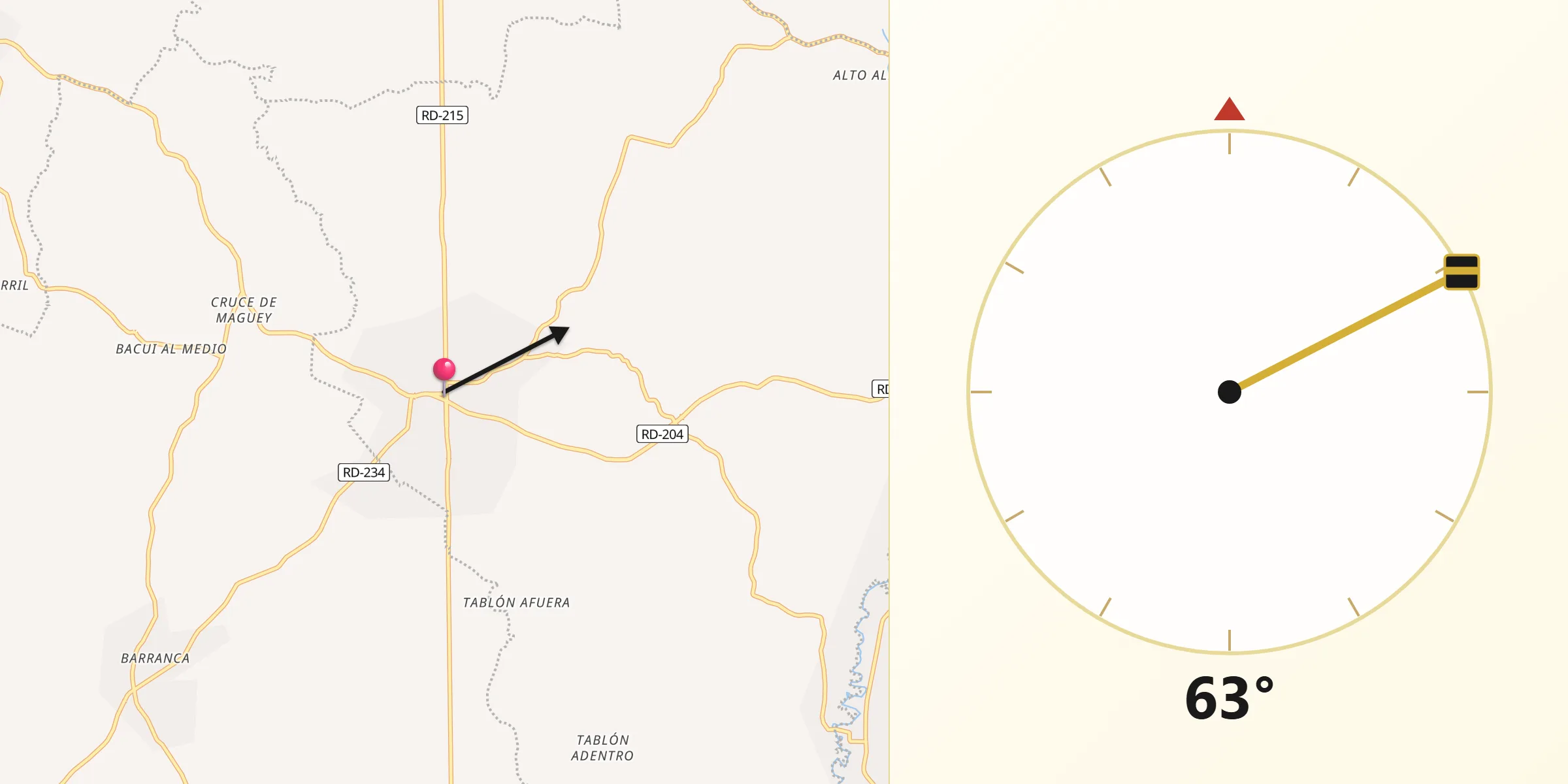 Dirección de la Qibla desde Villa Tapia