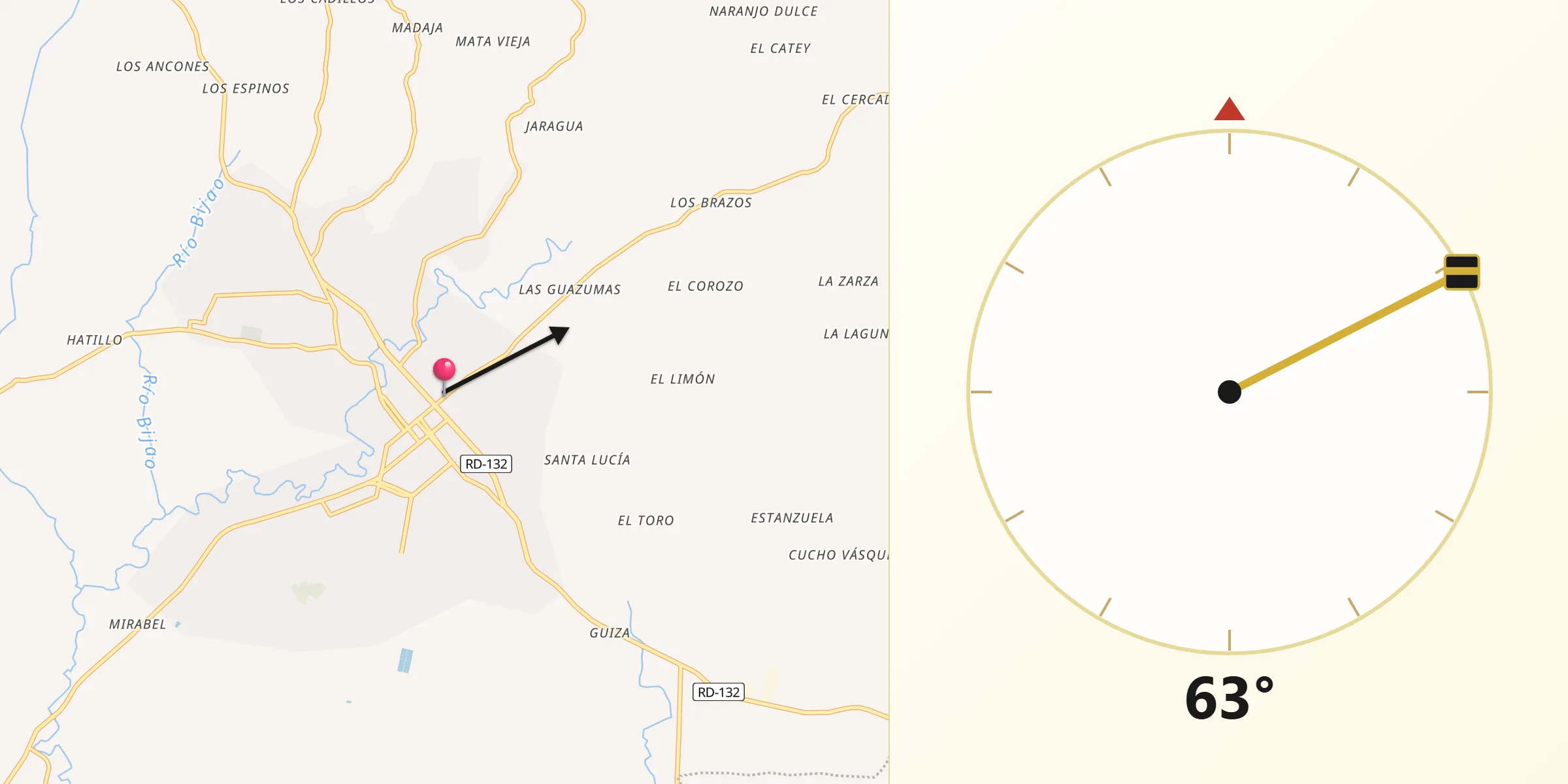 Dirección de la Qibla desde San Francisco de Macorís