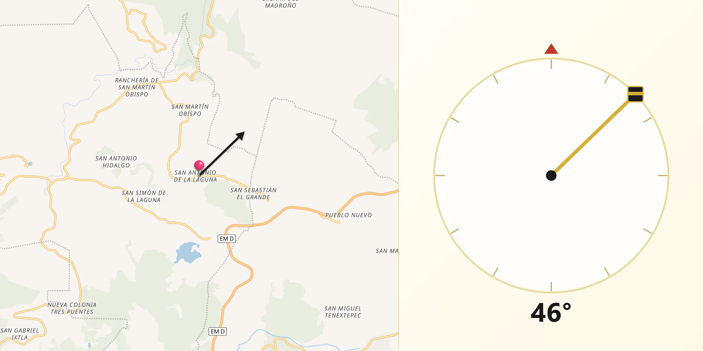 Dirección de la Qibla desde San Antonio de la Laguna
