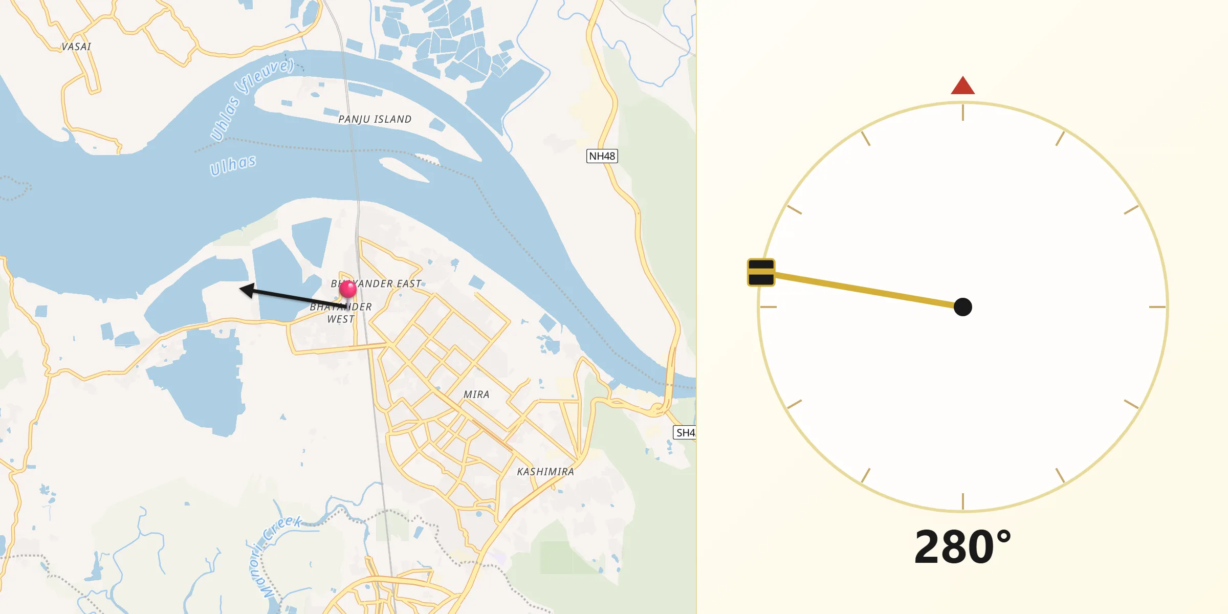 Qibla Direction from Bhayandar