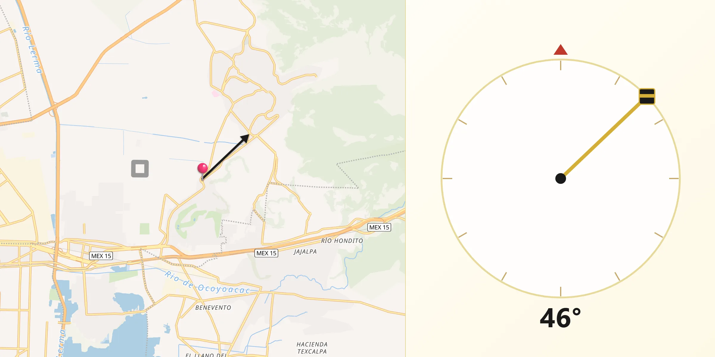 Dirección de la Qibla desde San José el Llanito