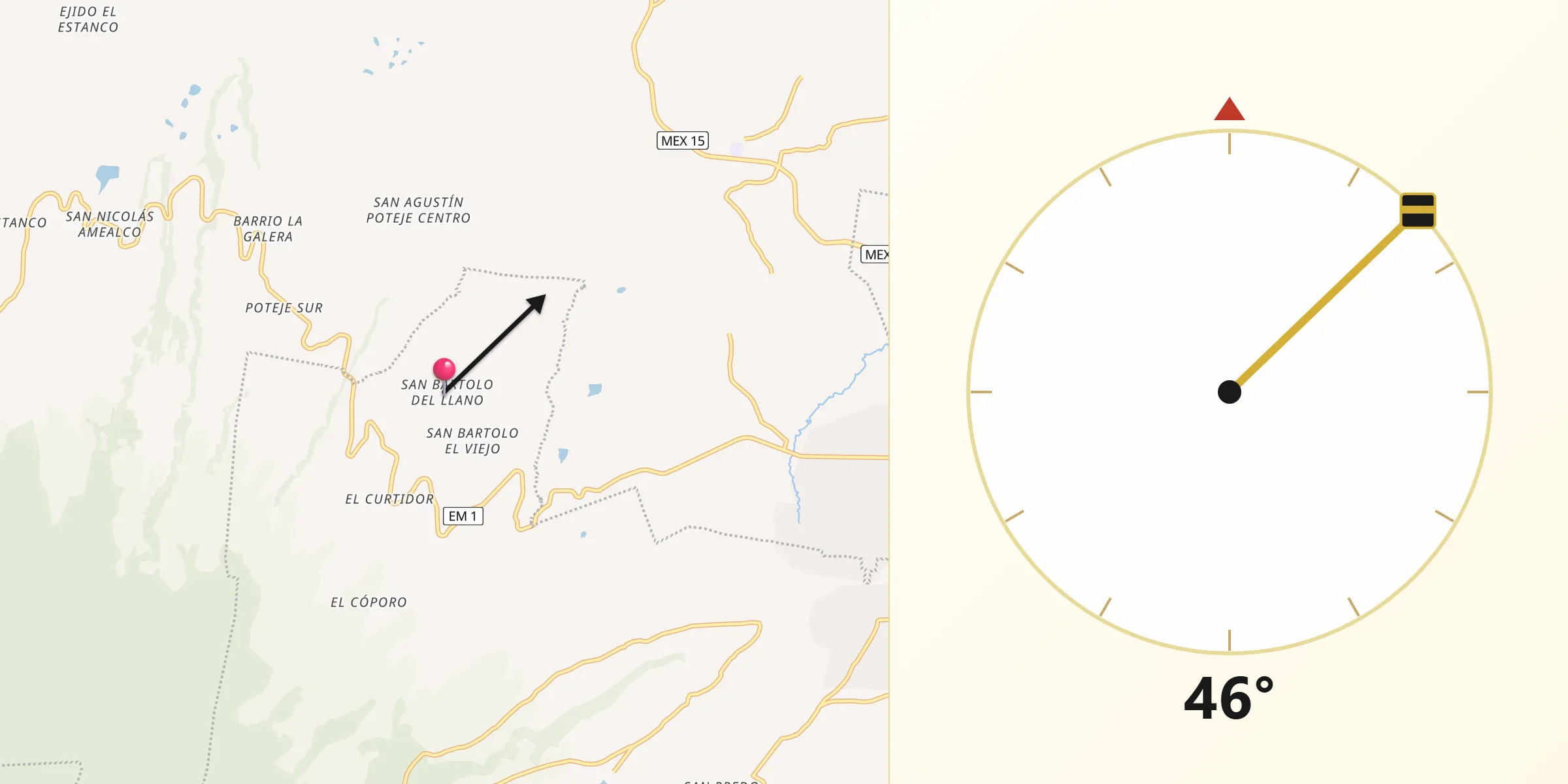Dirección de la Qibla desde San Bartolo del Llano (San Isidro)
