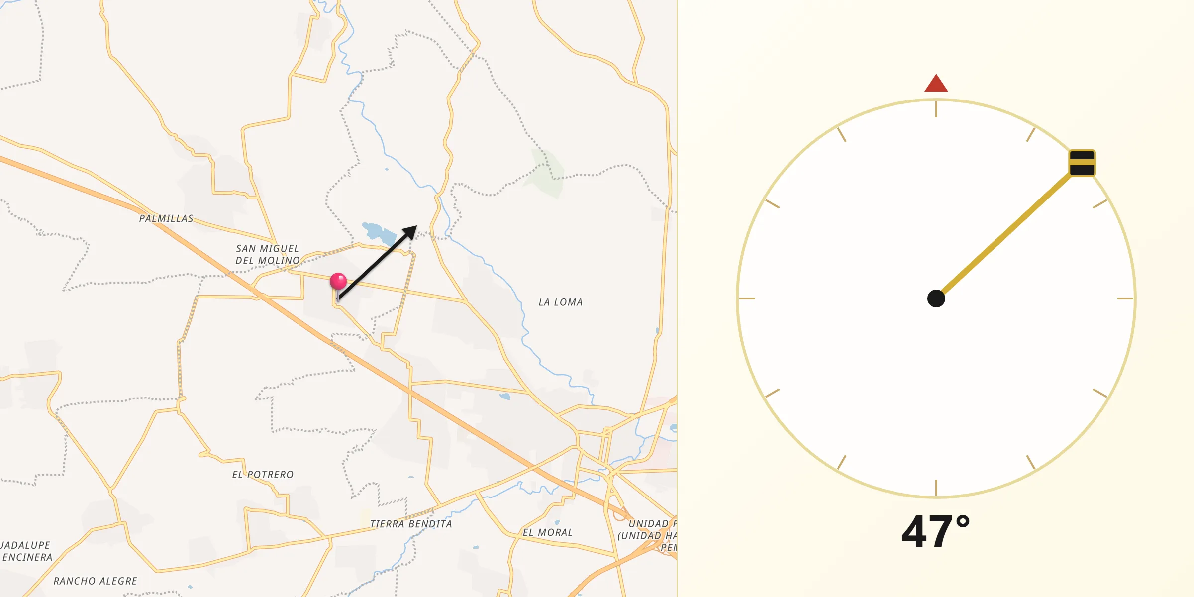 Dirección de la Qibla desde San Lucas el Grande