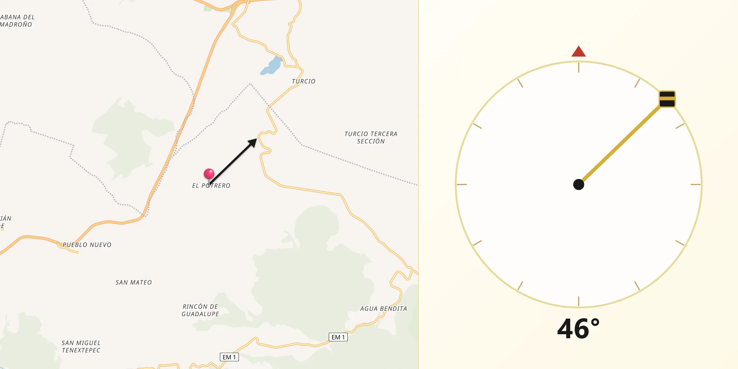 Dirección de la Qibla desde El Potrero