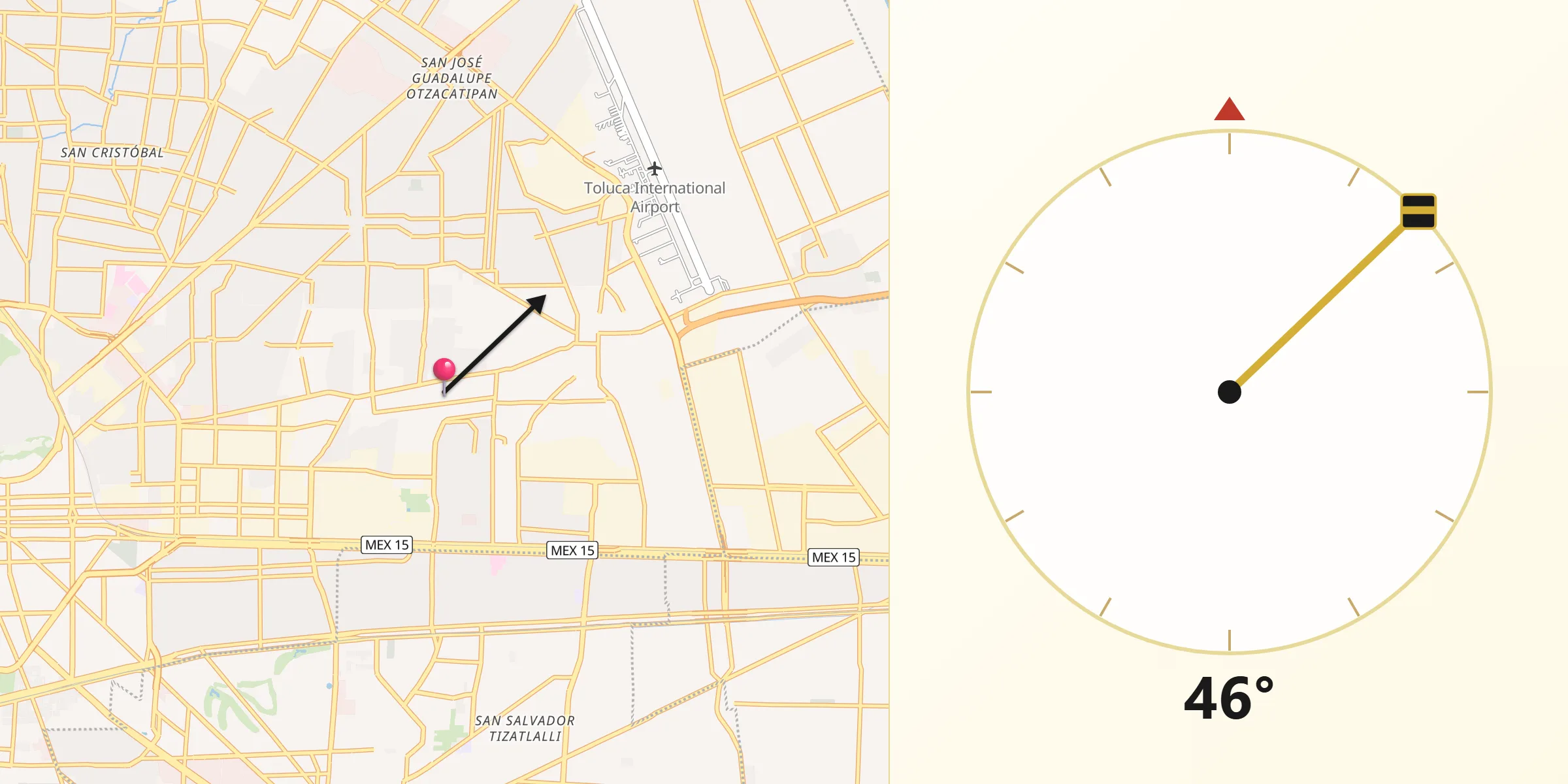 Dirección de la Qibla desde Santa María Totoltepec