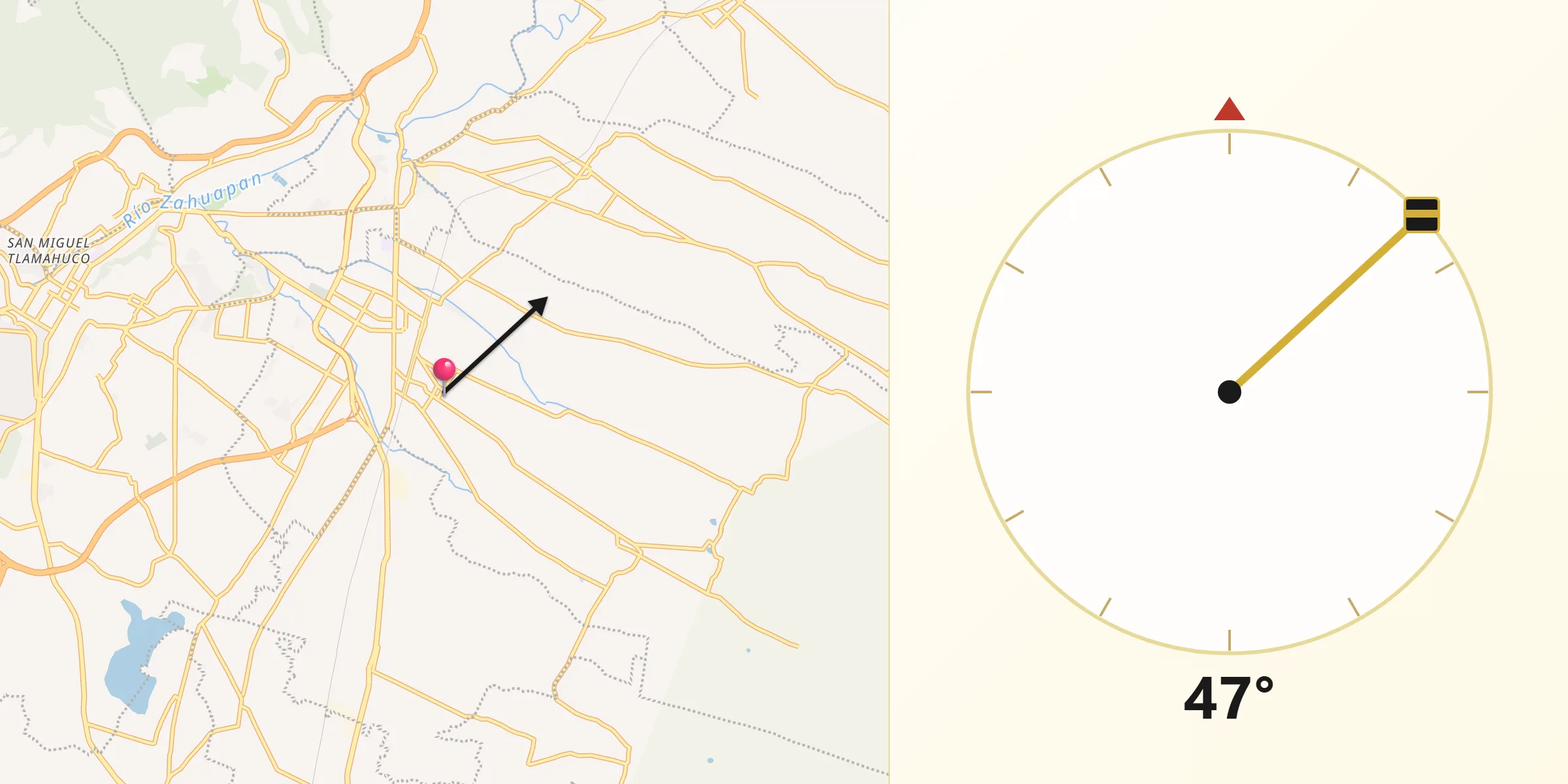 Dirección de la Qibla desde Santa Ana Chiautempan