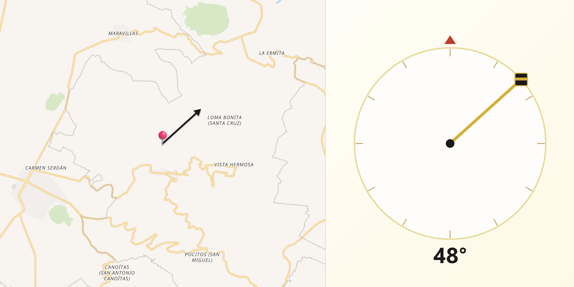 Dirección de la Qibla desde Lafragua
