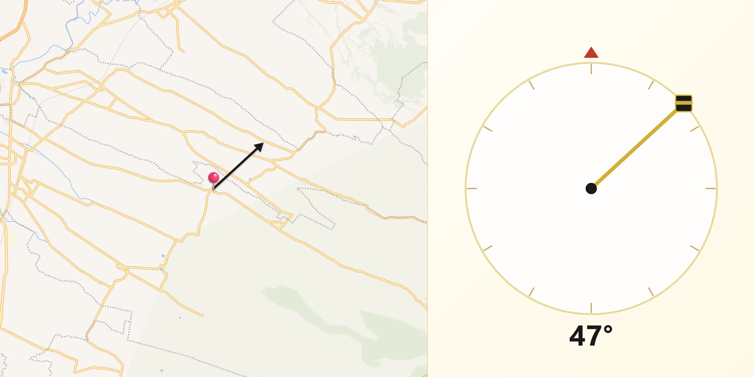 Dirección de la Qibla desde San Pedro Xochiteotla
