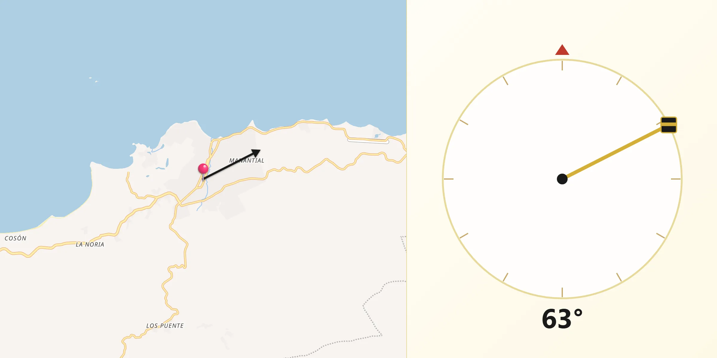 Dirección de la Qibla desde Las Terrenas