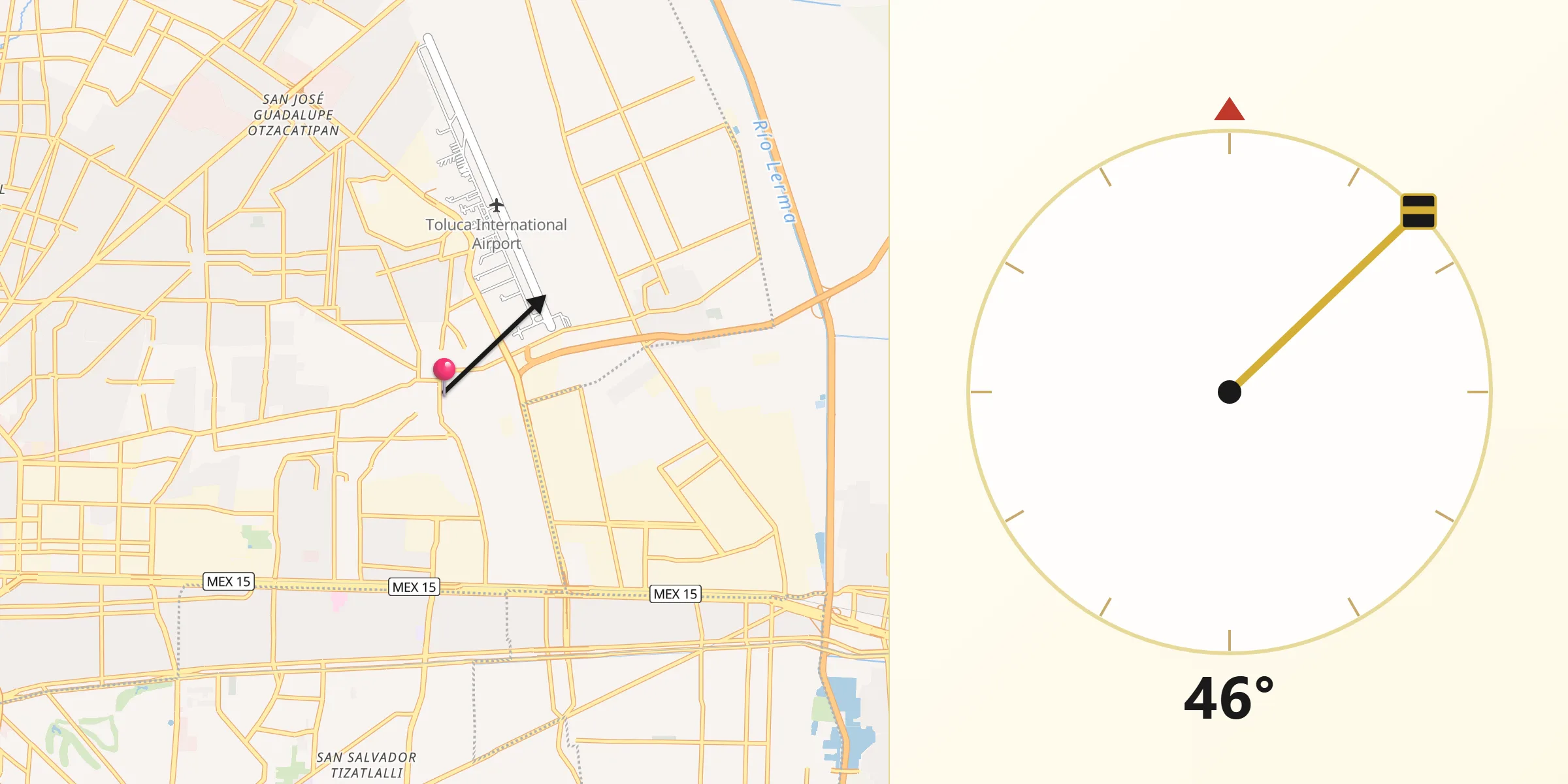 Dirección de la Qibla desde San Pedro Totoltepec