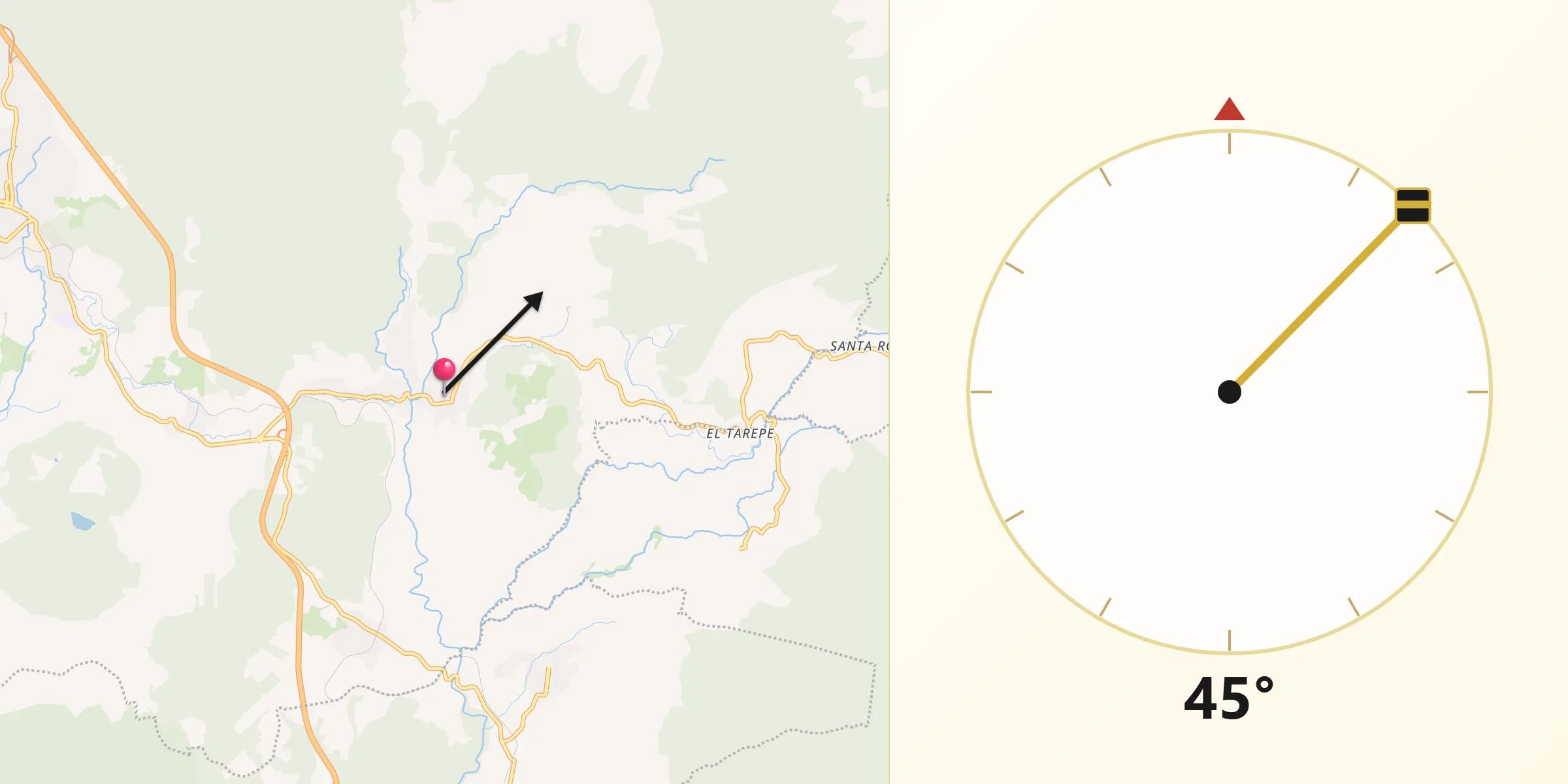 Dirección de la Qibla desde Tomendán