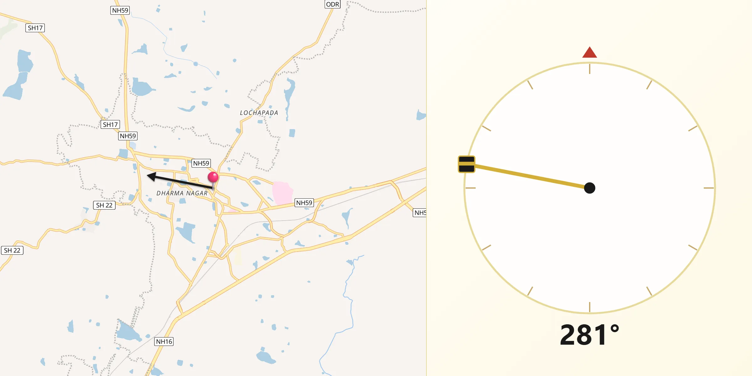 Qibla Direction from Brahmapur