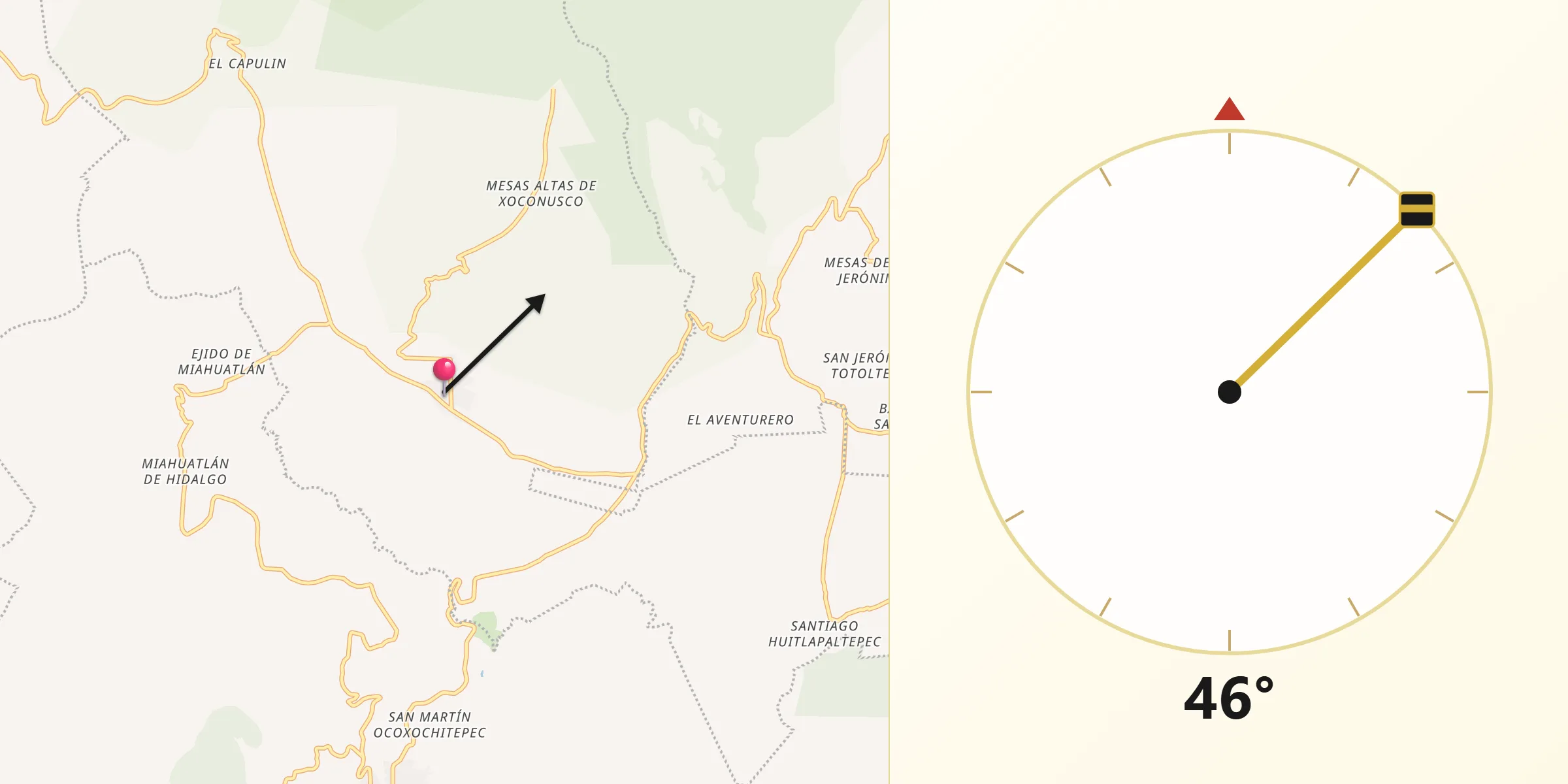 Dirección de la Qibla desde San Juan Xoconusco