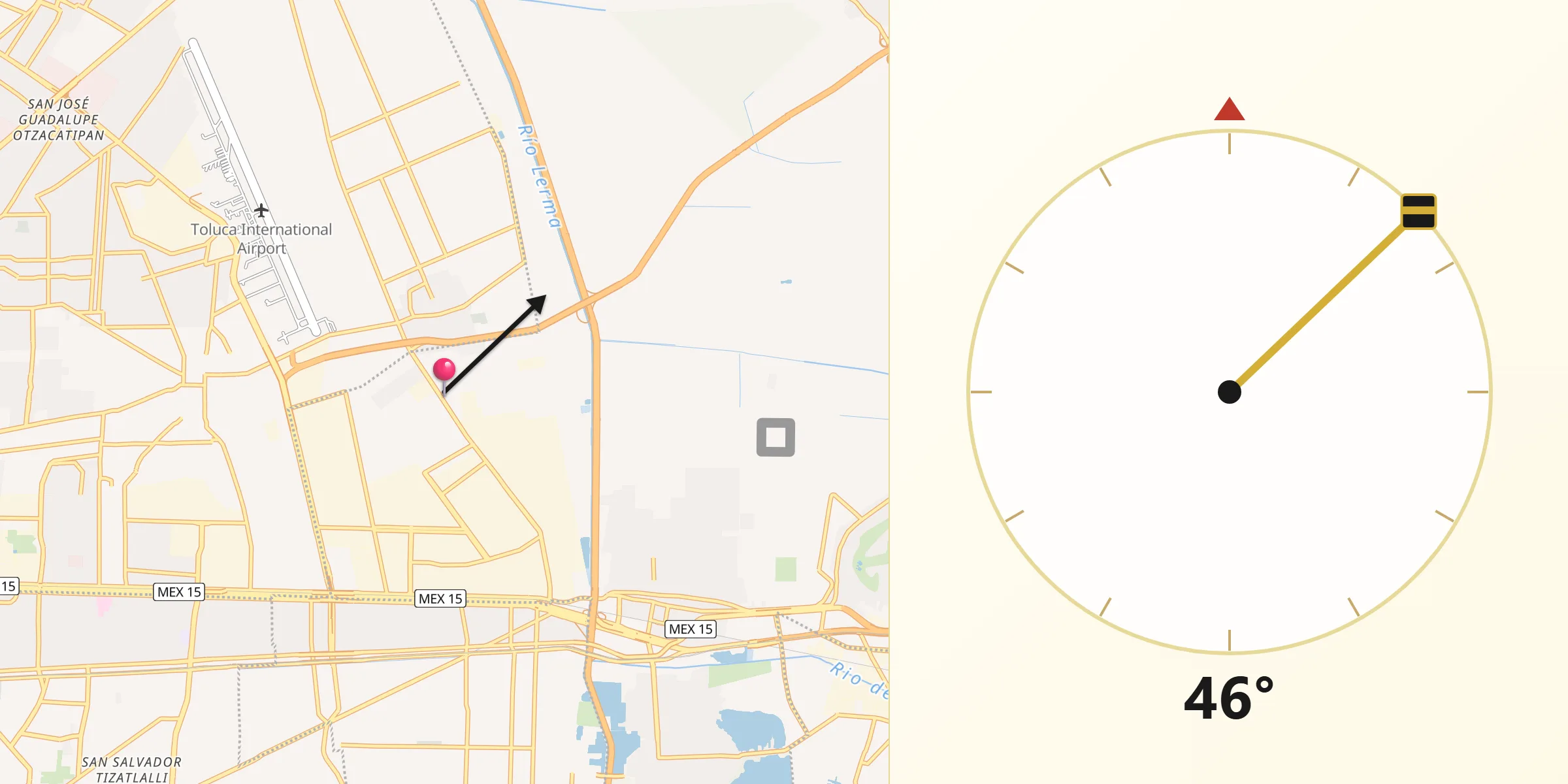 Dirección de la Qibla desde Colonia los Cedros