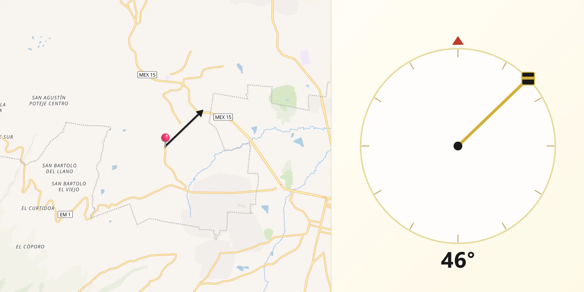 Dirección de la Qibla desde Cañada de Guadarrama