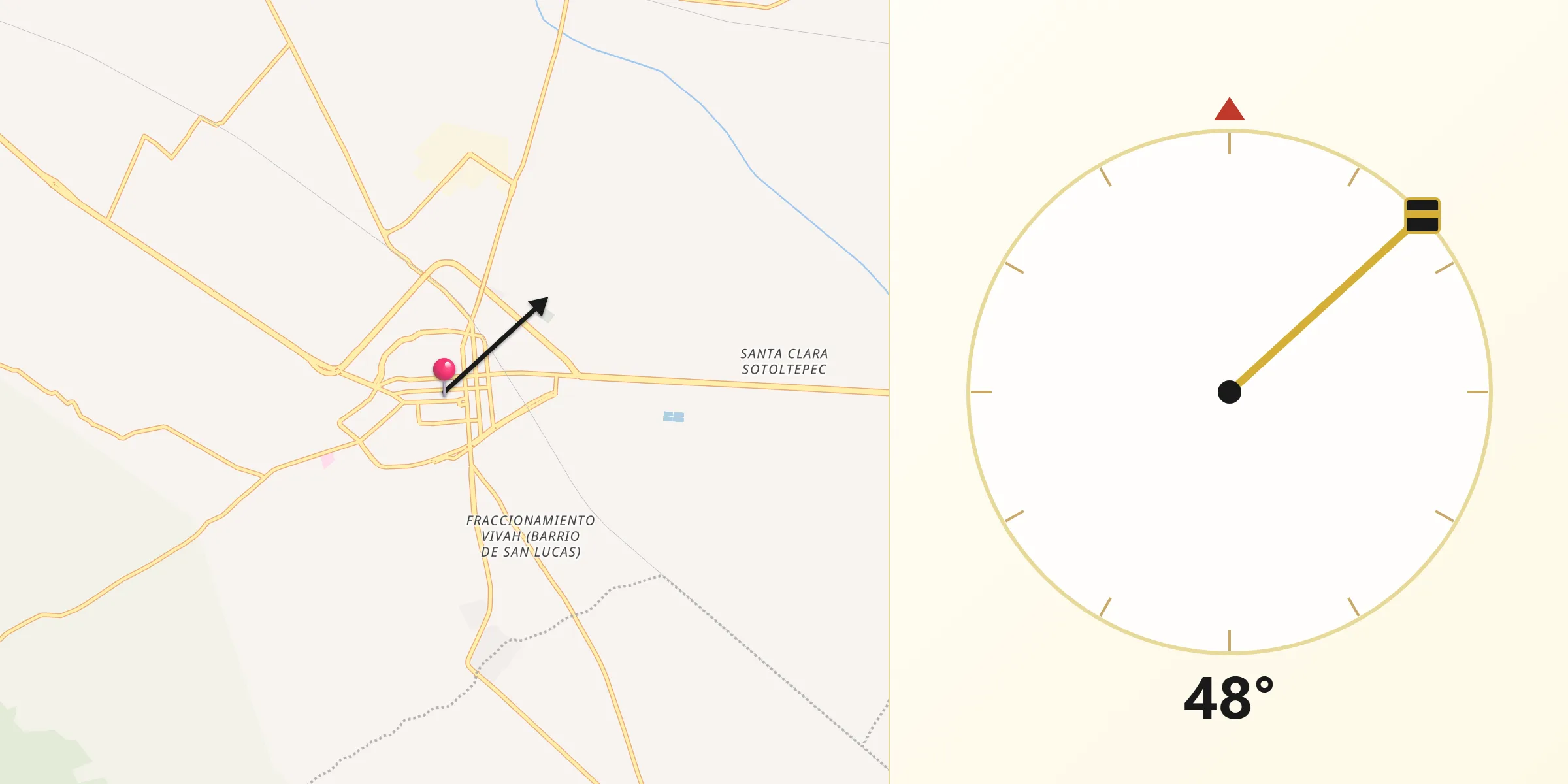 Dirección de la Qibla desde Huamantla