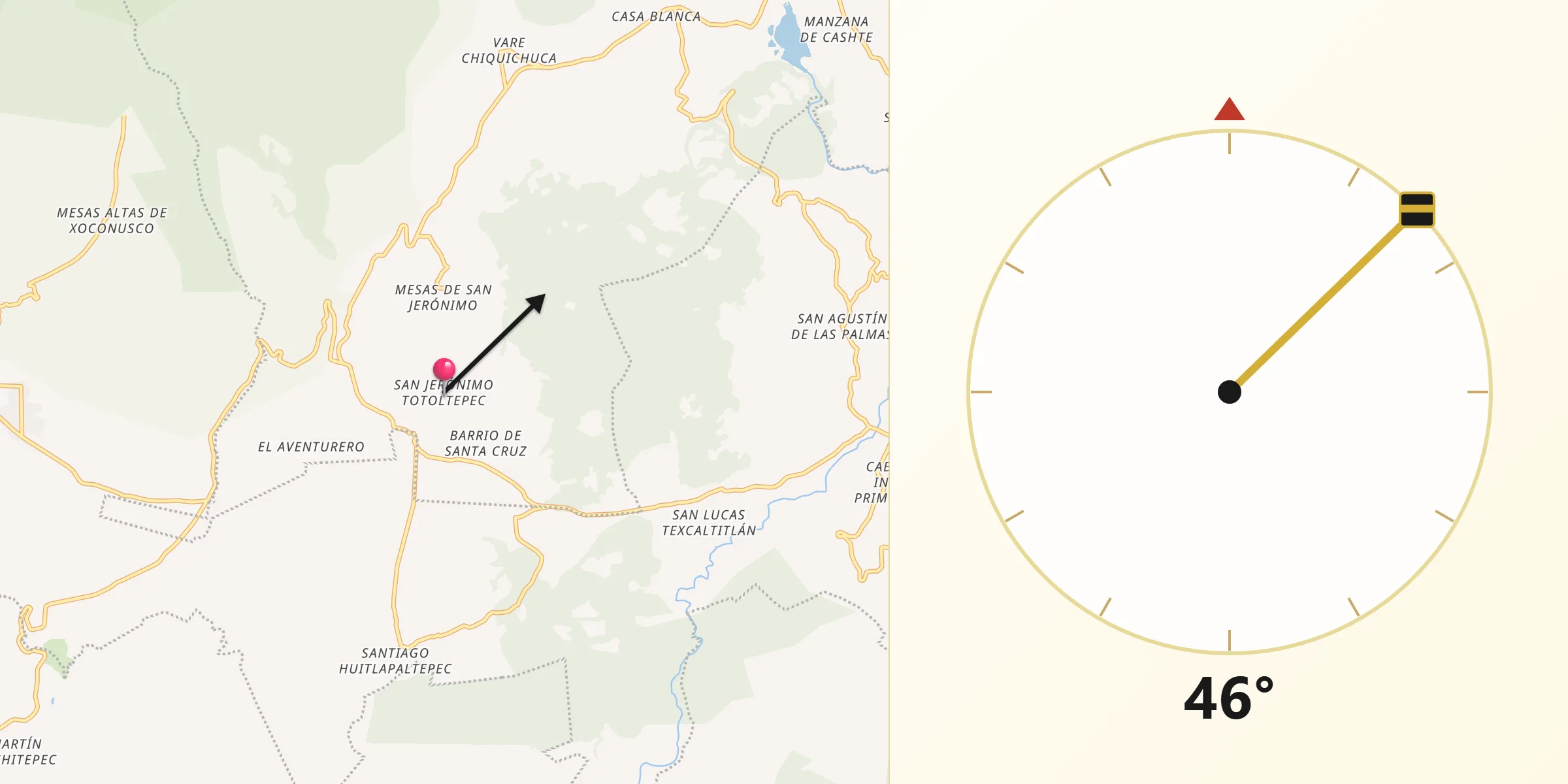 Dirección de la Qibla desde San Jerónimo Totoltepec
