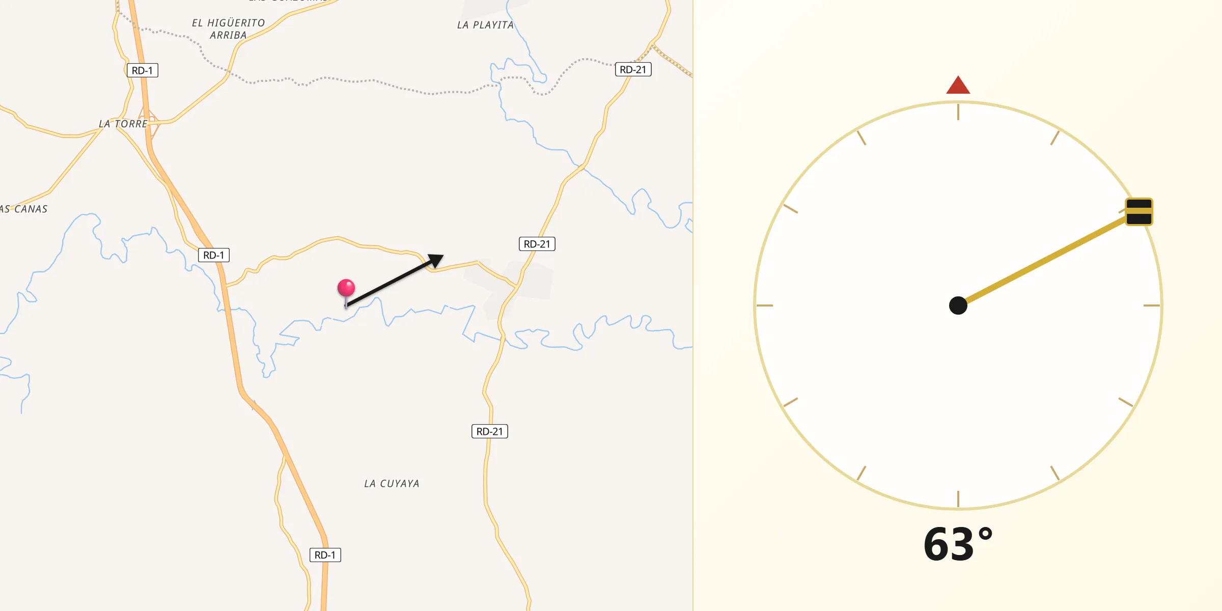 Dirección de la Qibla desde Río Verde Arriba