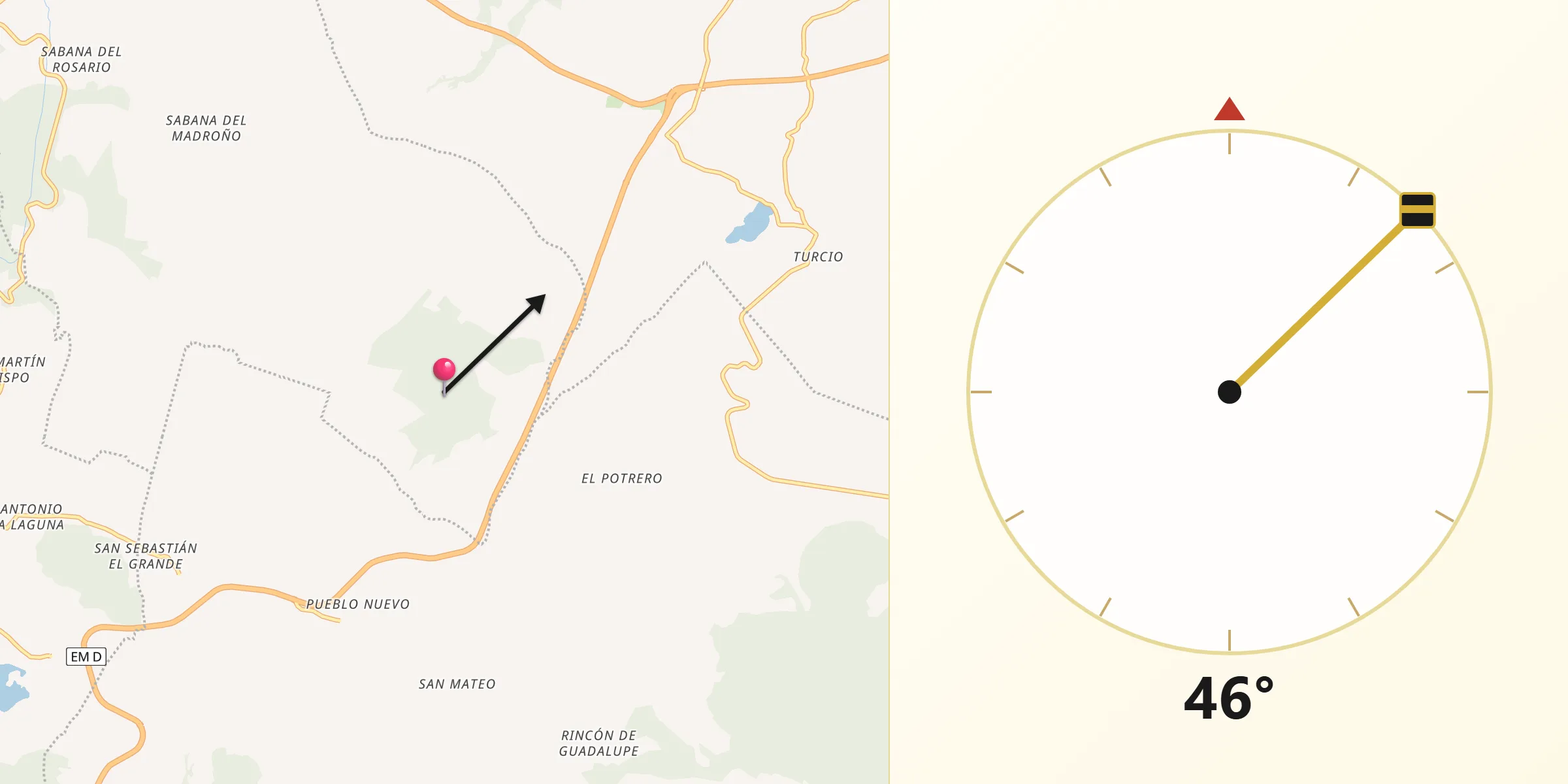 Dirección de la Qibla desde Amanalco de Becerra