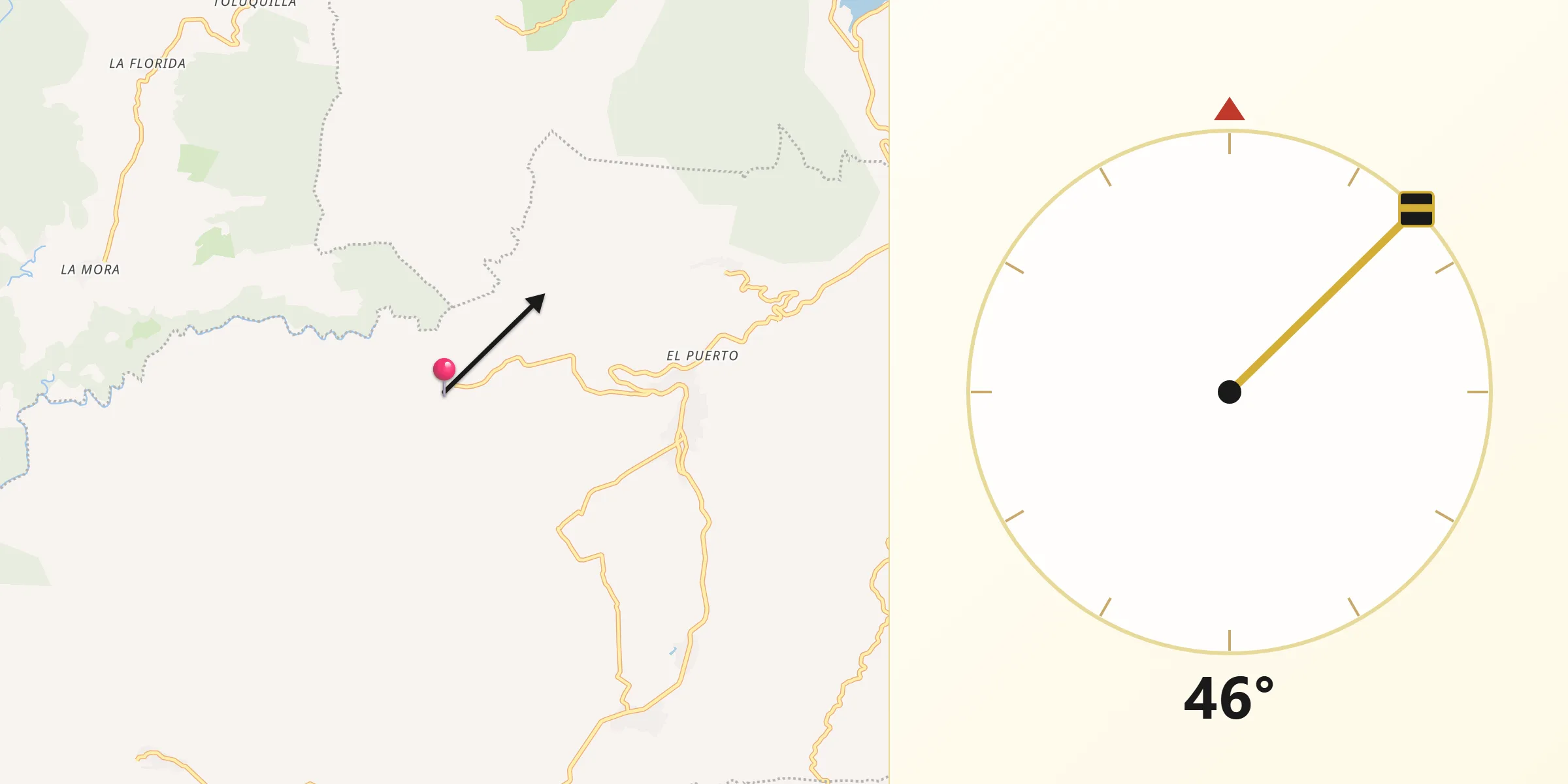 Dirección de la Qibla desde Cerro Colorado de Ocampo
