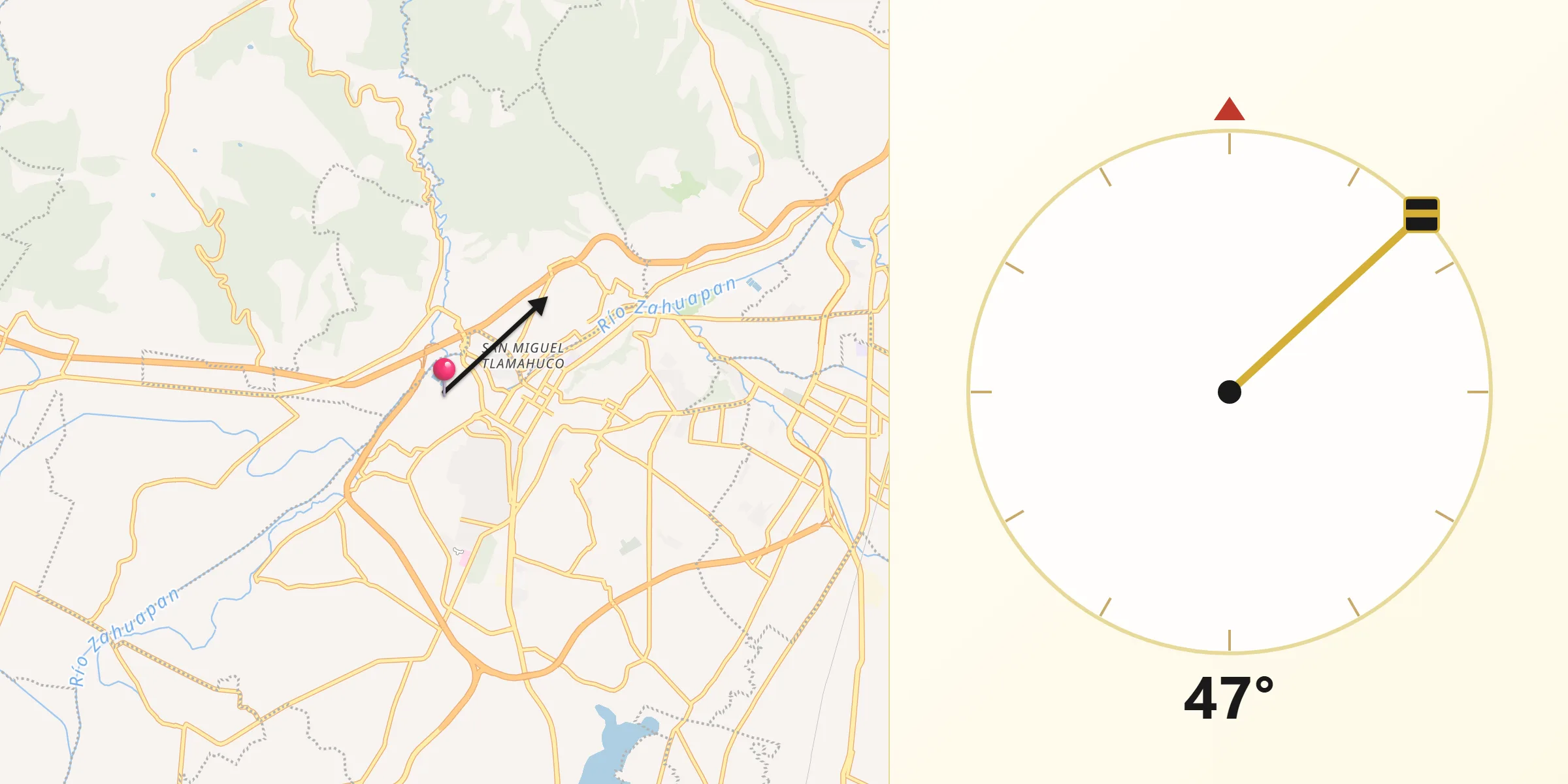 Dirección de la Qibla desde San Hipólito Chimalpa