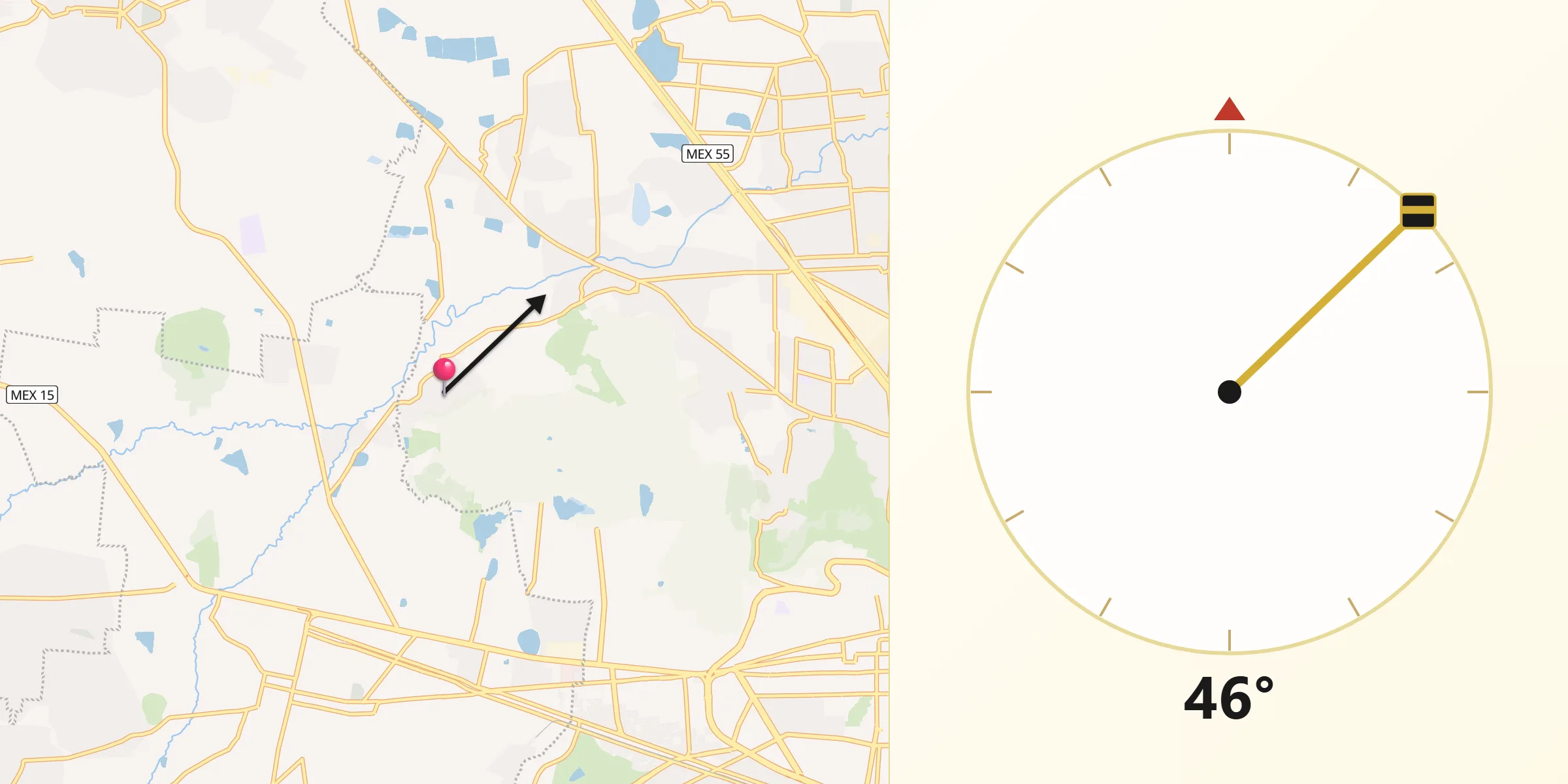 Dirección de la Qibla desde Tecaxic