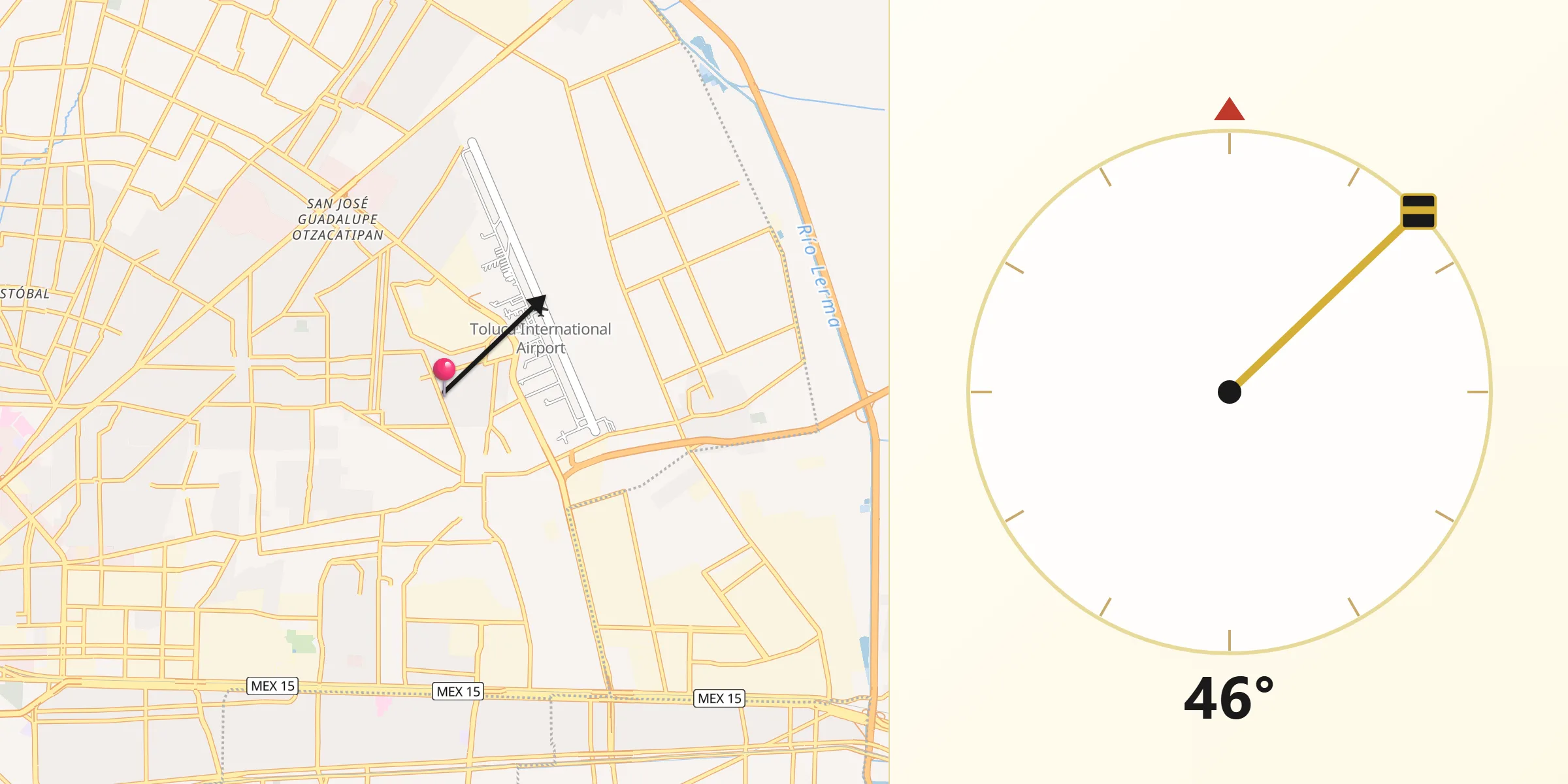 Dirección de la Qibla desde San Miguel Totoltepec