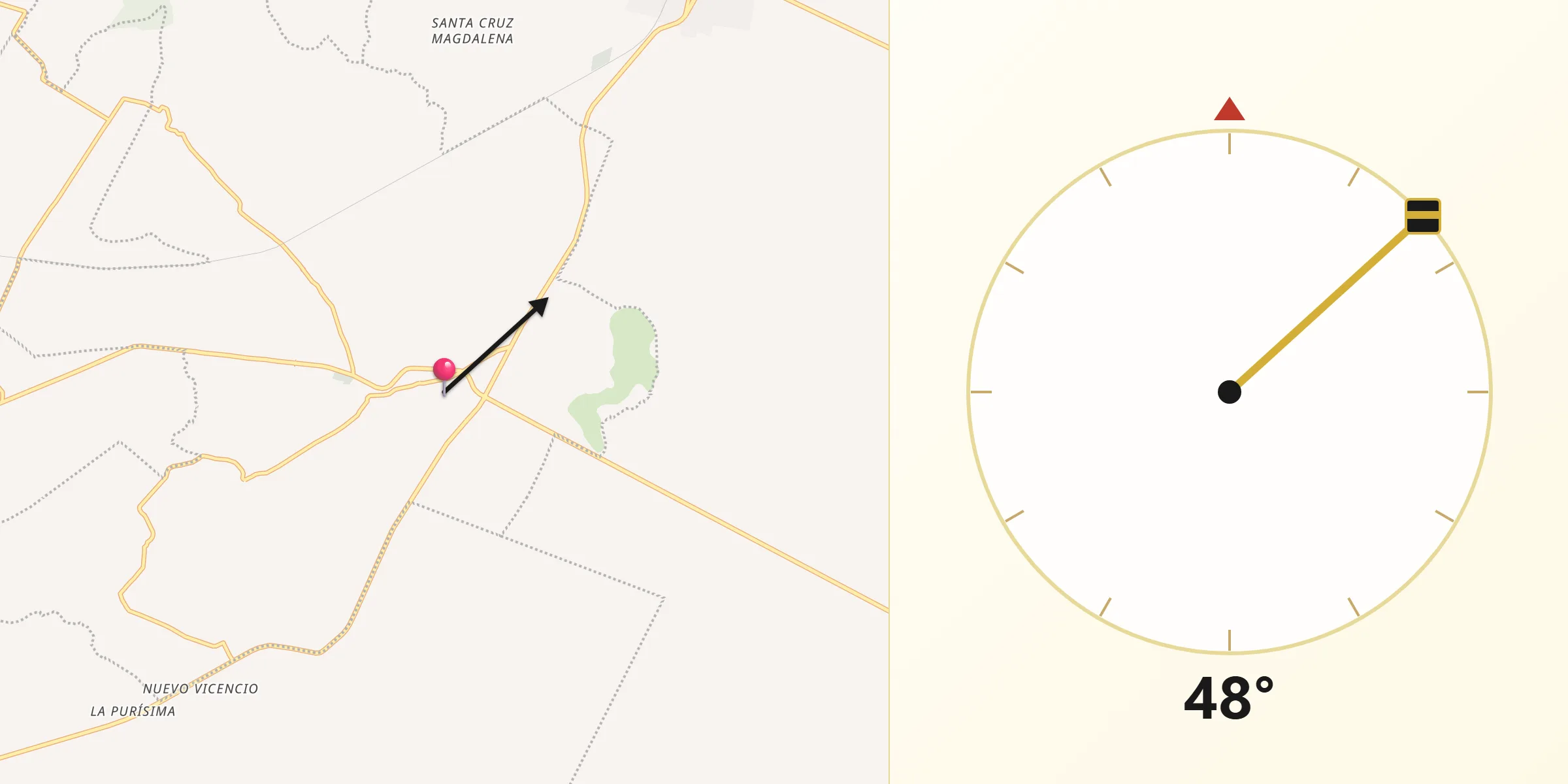 Dirección de la Qibla desde Villa de El Carmen Tequexquitla