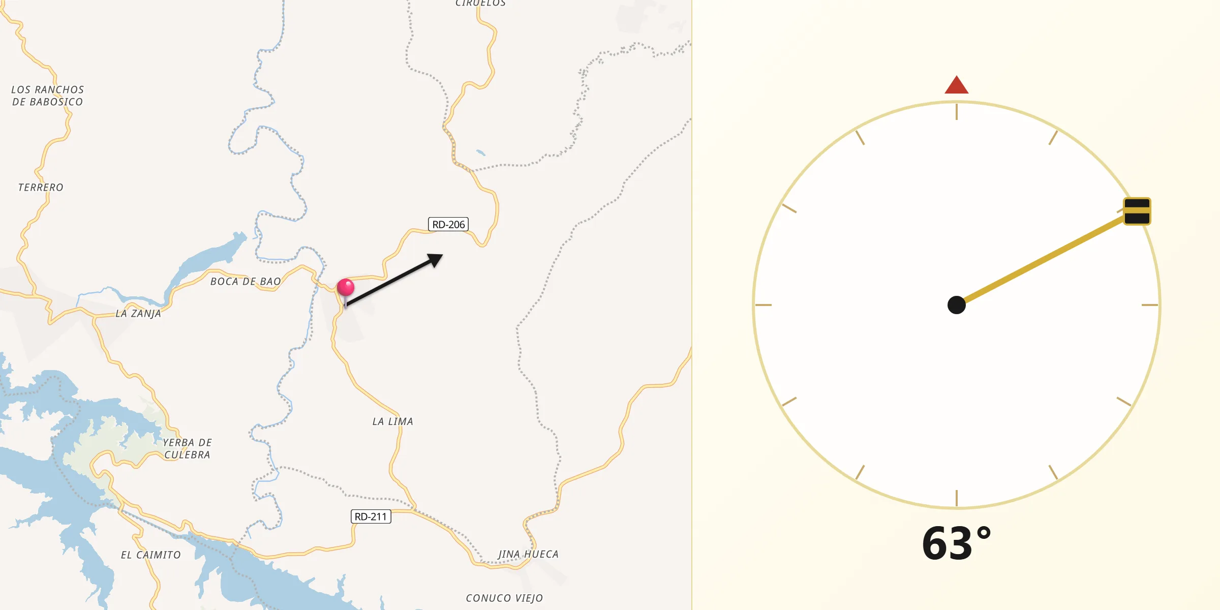 Dirección de la Qibla desde Baitoa