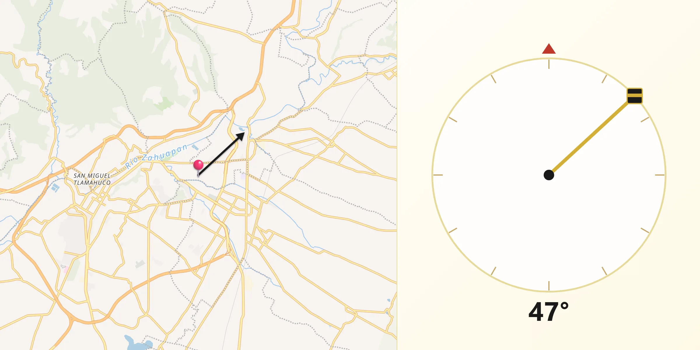 Dirección de la Qibla desde Santa María Ixtulco