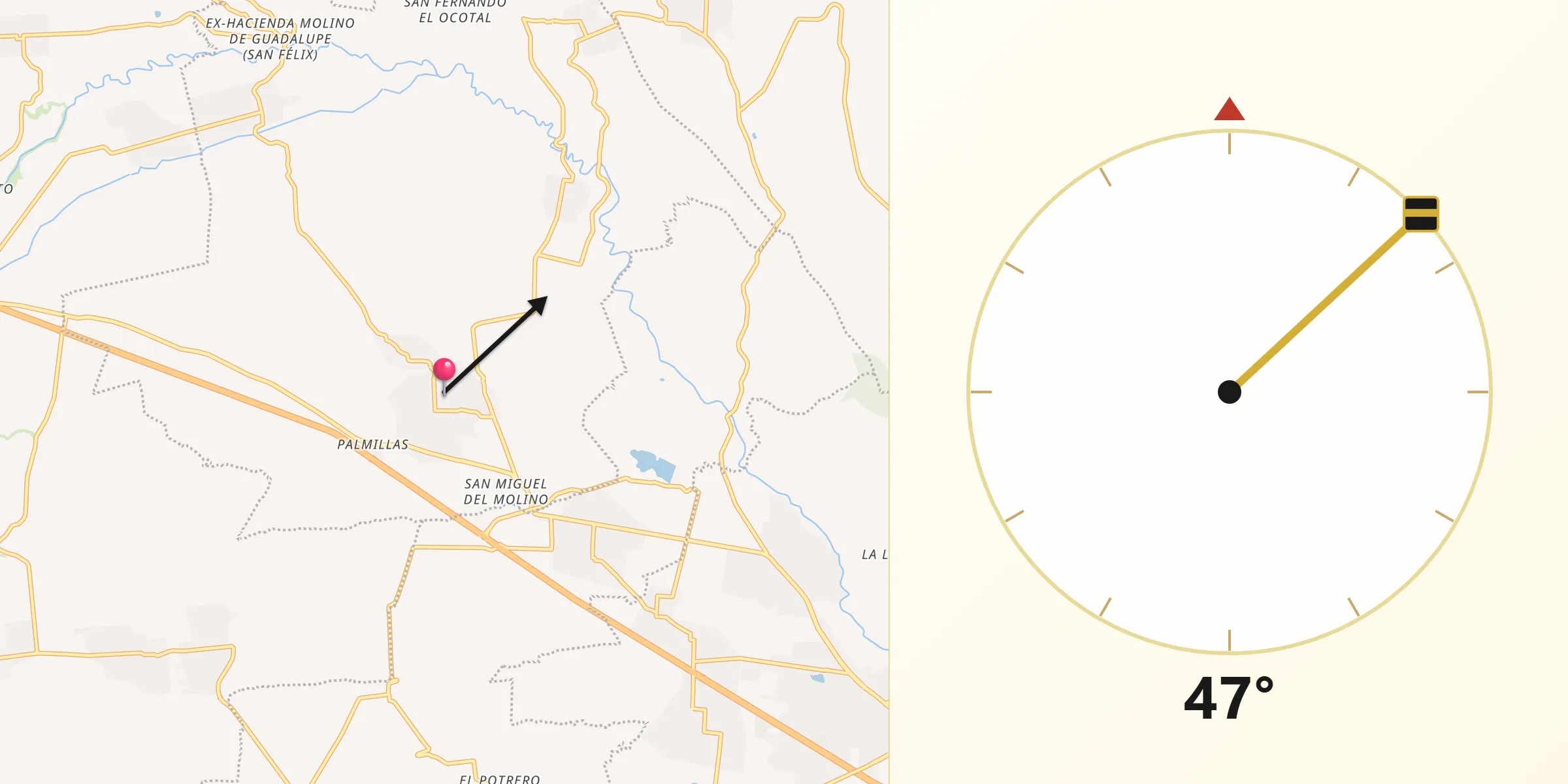 Dirección de la Qibla desde San Matias Tlalancaleca