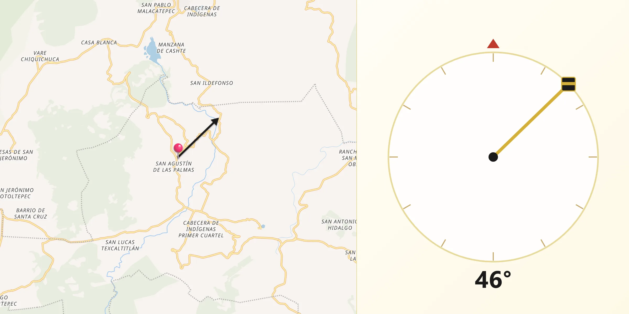 Dirección de la Qibla desde San Agustín de las Palmas