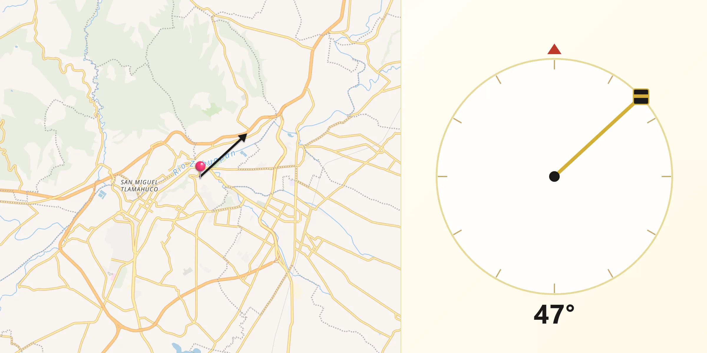 Dirección de la Qibla desde San Buenaventura Atempan