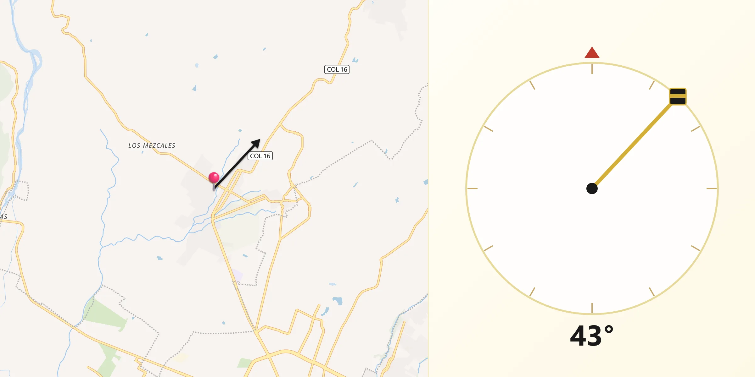 Dirección de la Qibla desde Comala