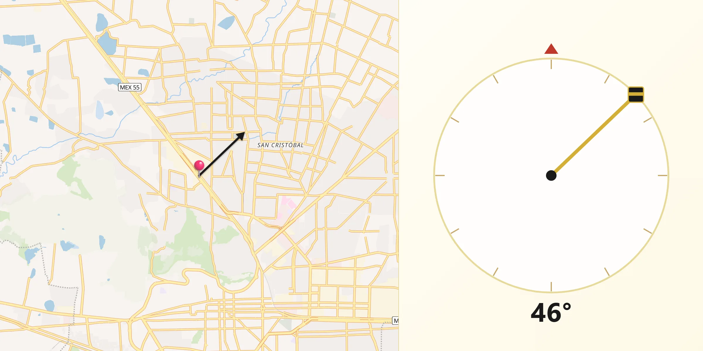 Dirección de la Qibla desde Toluca de Lerdo