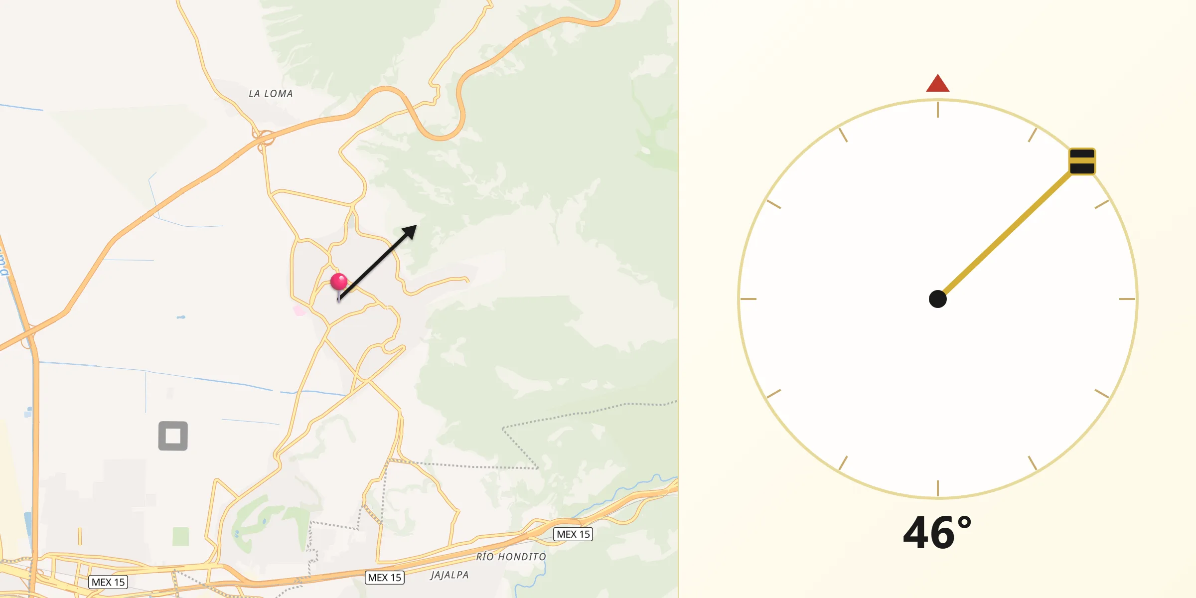 Dirección de la Qibla desde Santa María Atarasquillo