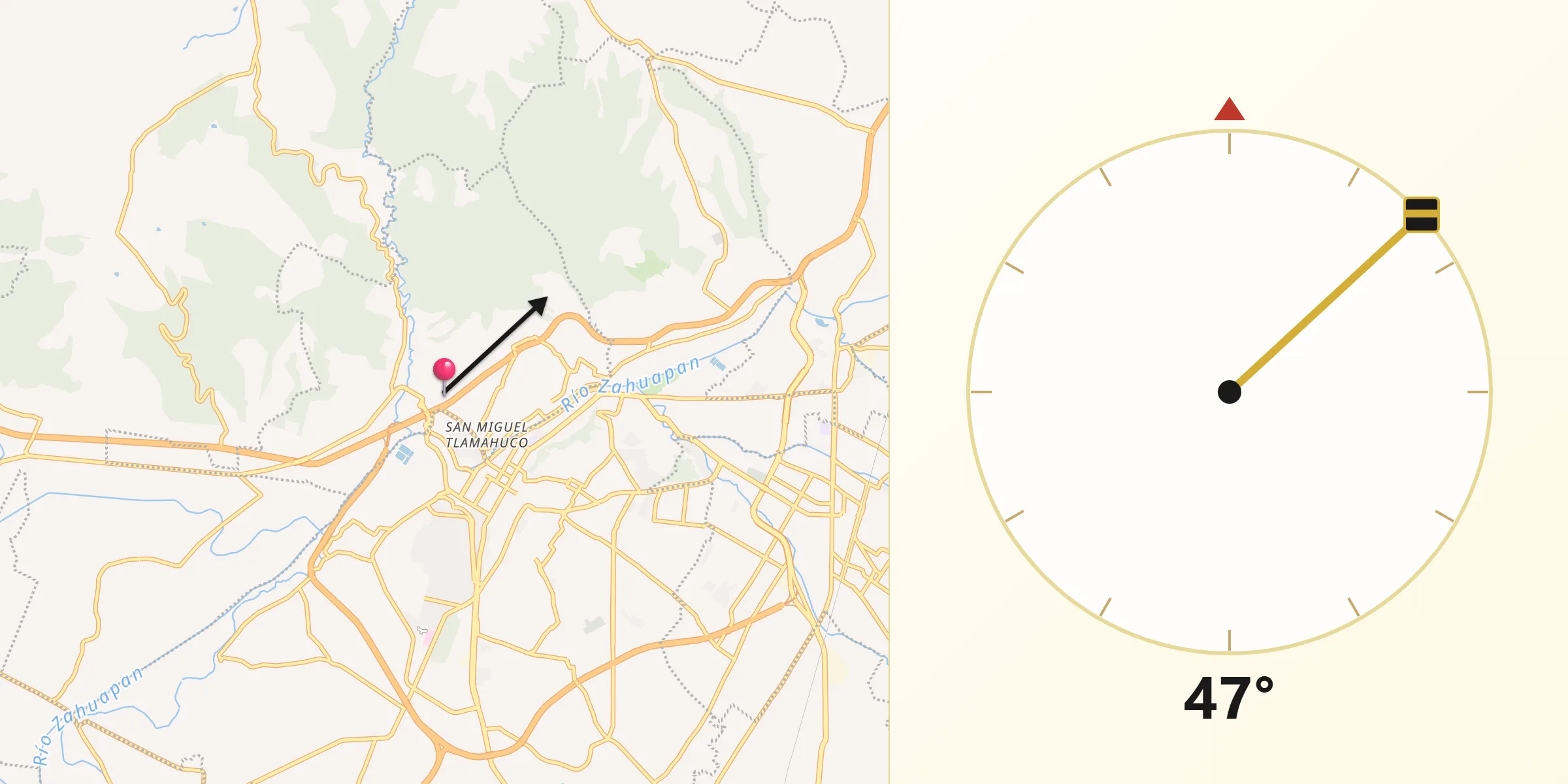 Dirección de la Qibla desde La Trinidad Chimalpa