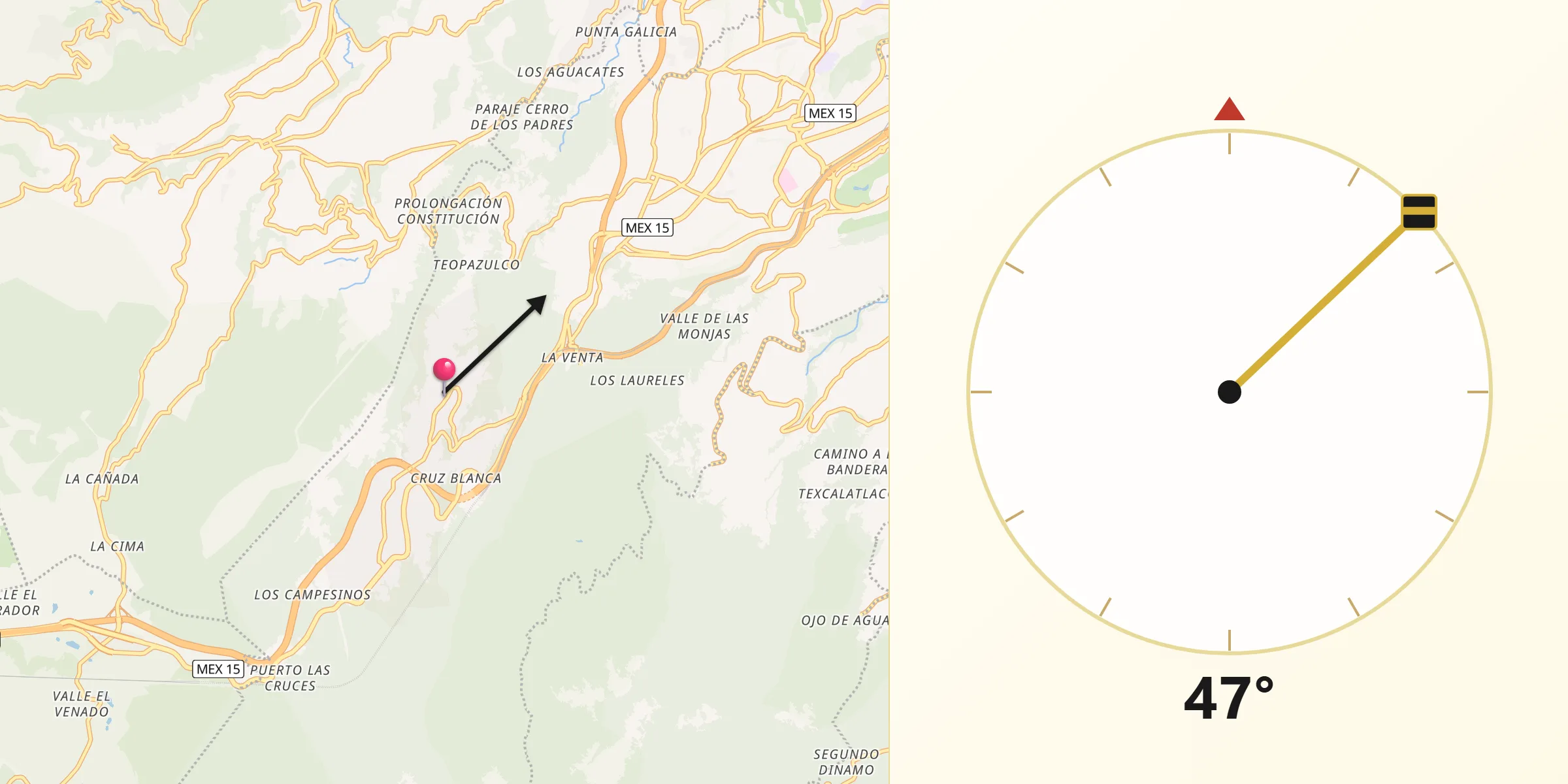 Dirección de la Qibla desde San Lorenzo Acopilco