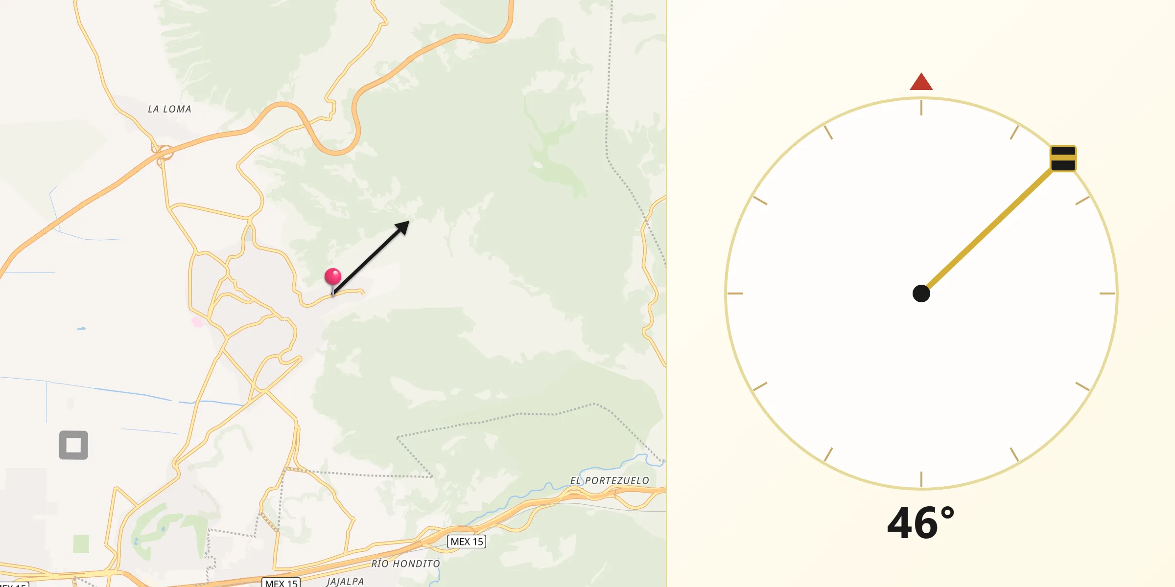 Dirección de la Qibla desde Santiago Analco